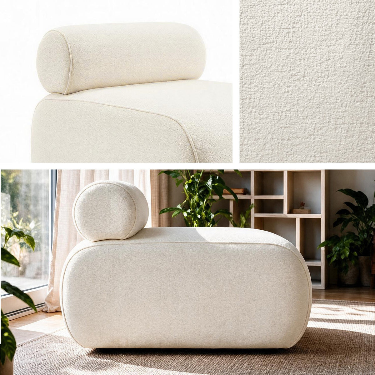 Off-White Ohrensessel Cosmo von Hanah Home mit gestricktem Polyesterbezug, Kunststoffbeinen und gepolsterten Armlehnen im Wohnraum