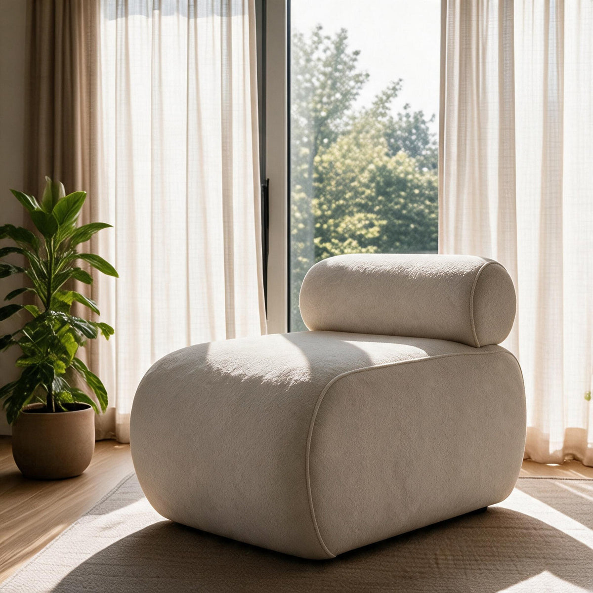 Cosmo Ohrensessel in Latte von Hanah Home mit gestricktem Polyesterbezug, Spanplattenrahmen und Kunststoffbeinen, klassische Wing-Chair-Form.