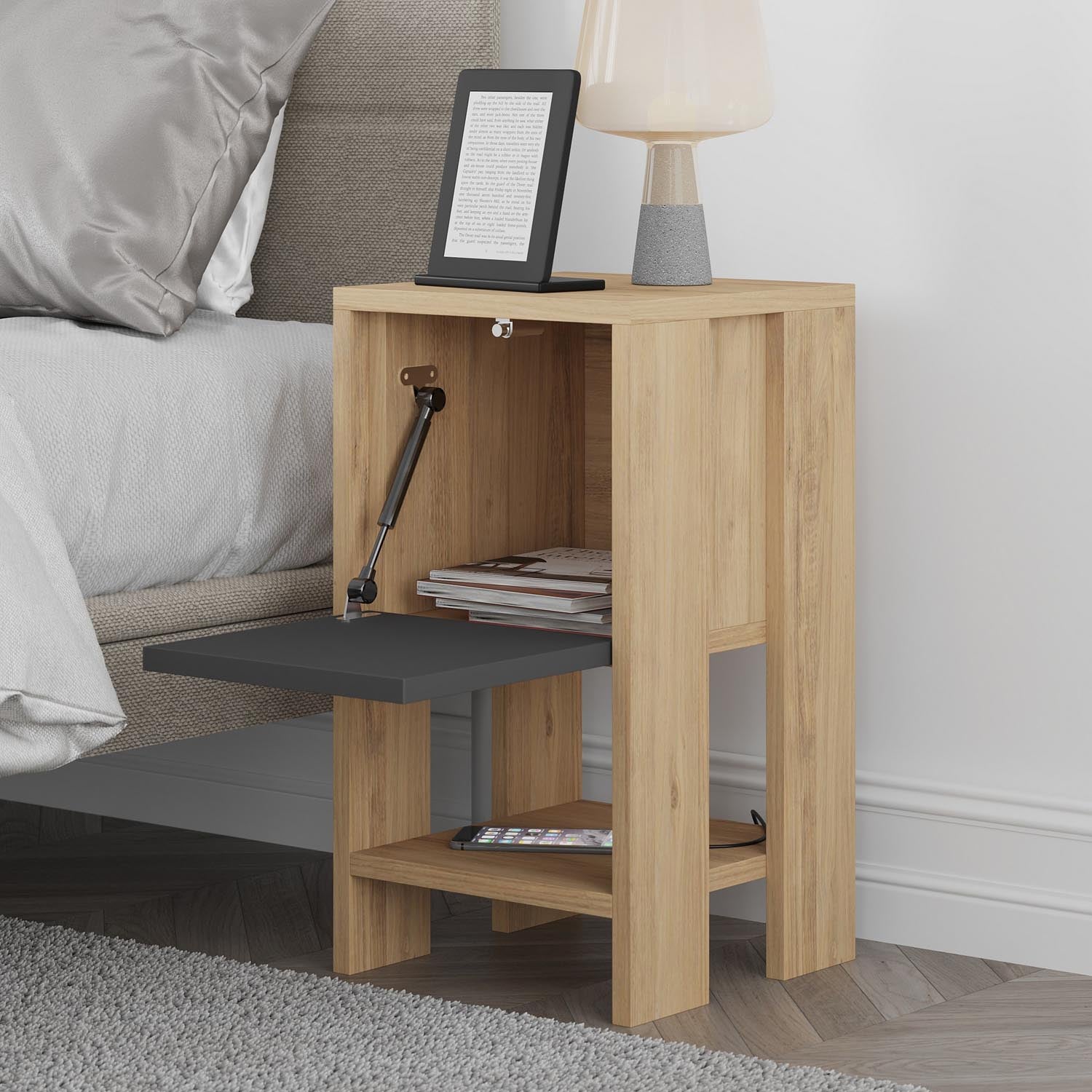 Ema - Oak, Anthracite in Eiche
 Anthrazit präsentiert im Onlineshop von KAQTU Design AG. Nachttisch ist von Hanah Home