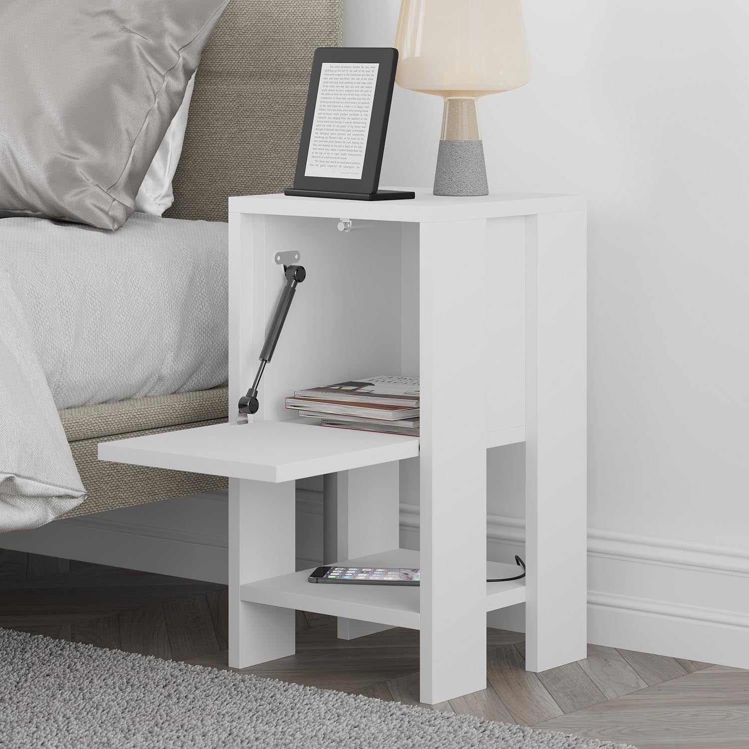 Ema - White, White in Weiss präsentiert im Onlineshop von KAQTU Design AG. Nachttisch ist von Hanah Home