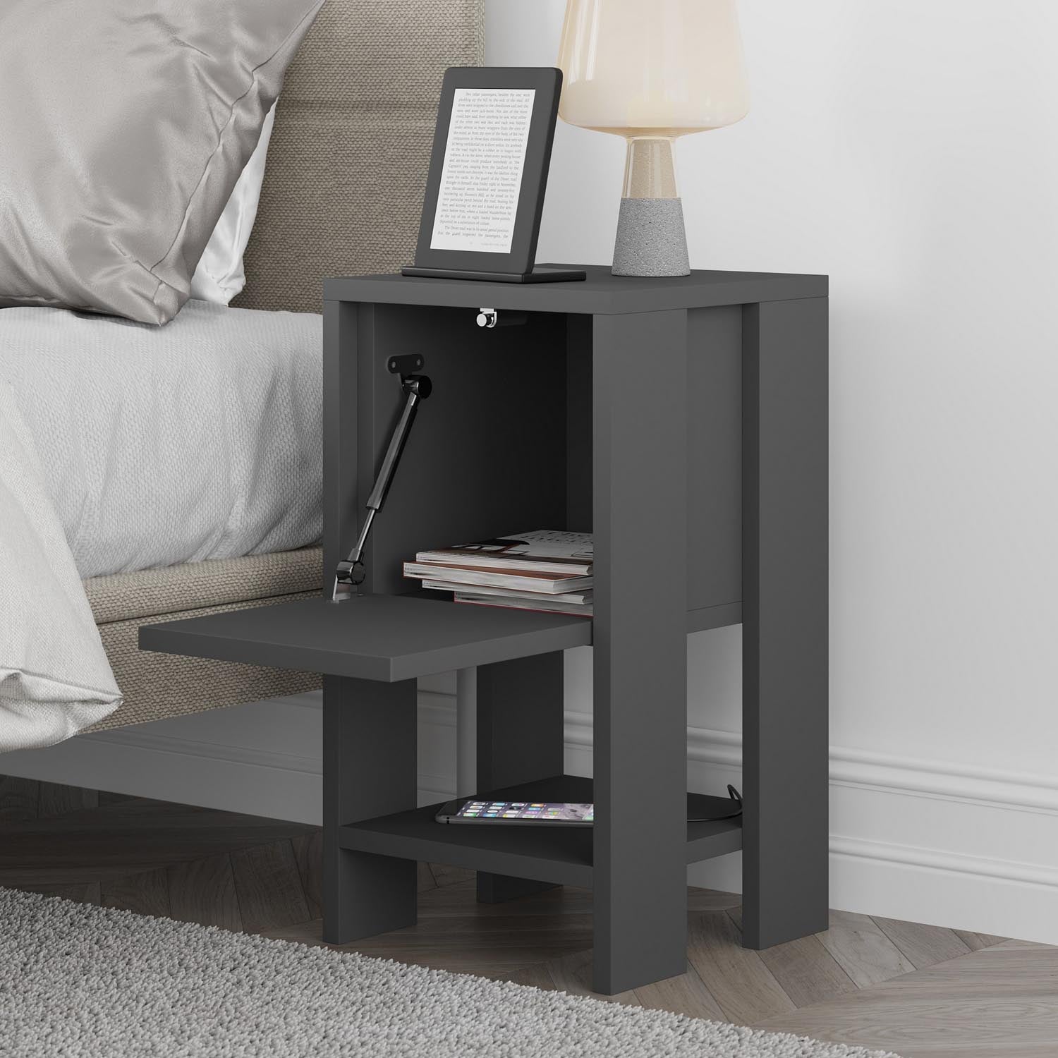 Ema - Anthracite, Anthracite in Anthrazit präsentiert im Onlineshop von KAQTU Design AG. Nachttisch ist von Hanah Home