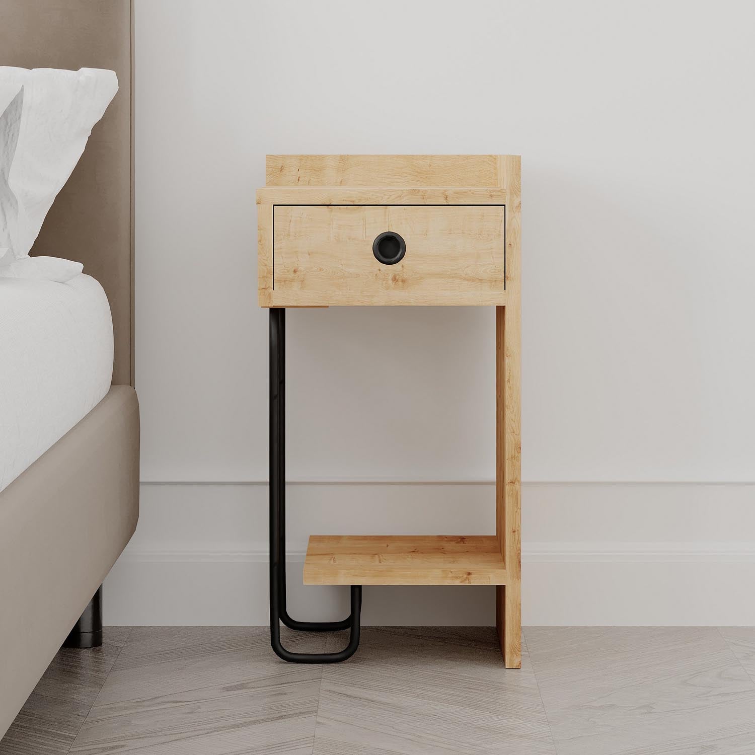 Sirius Right - Oak in Eiche präsentiert im Onlineshop von KAQTU Design AG. Nachttisch ist von Hanah Home