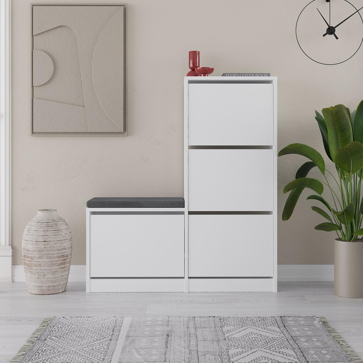 Dude Schuhschrank - Weiss in Weiss präsentiert im Onlineshop von KAQTU Design AG. Schuhbank ist von Hanah Home