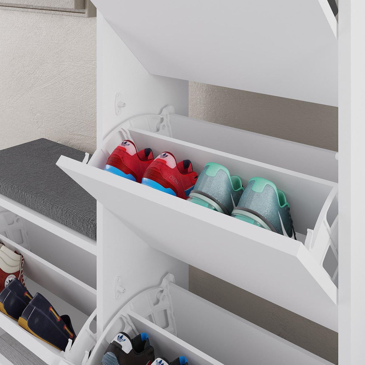 Dude Schuhschrank - Weiss in Weiss präsentiert im Onlineshop von KAQTU Design AG. Schuhbank ist von Hanah Home