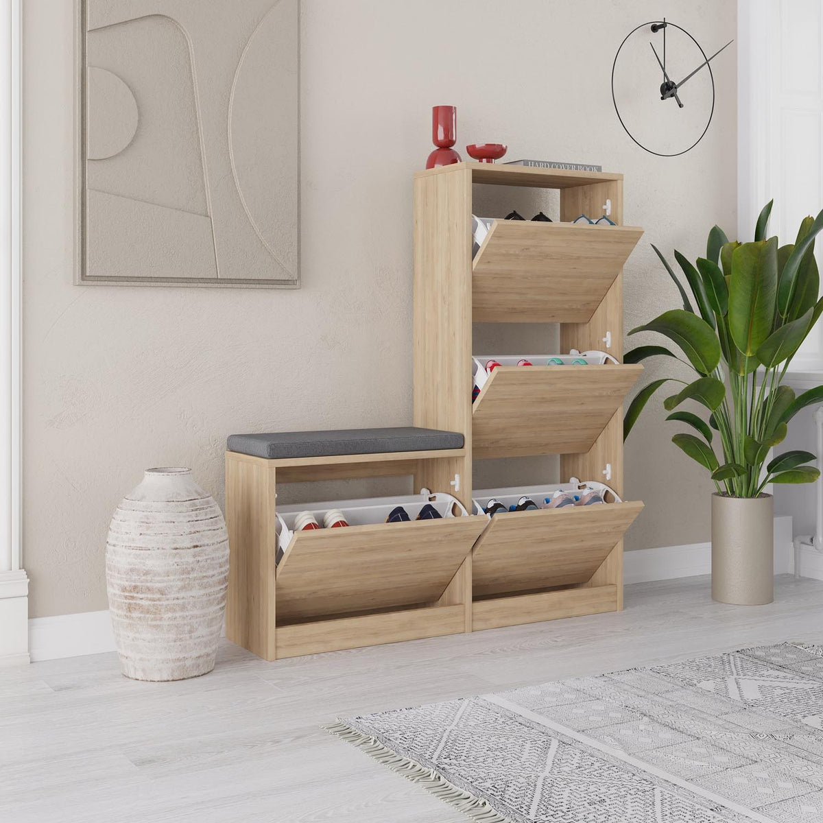Dude Schuhschrank - Eiche in Eiche präsentiert im Onlineshop von KAQTU Design AG. Schuhbank ist von Hanah Home