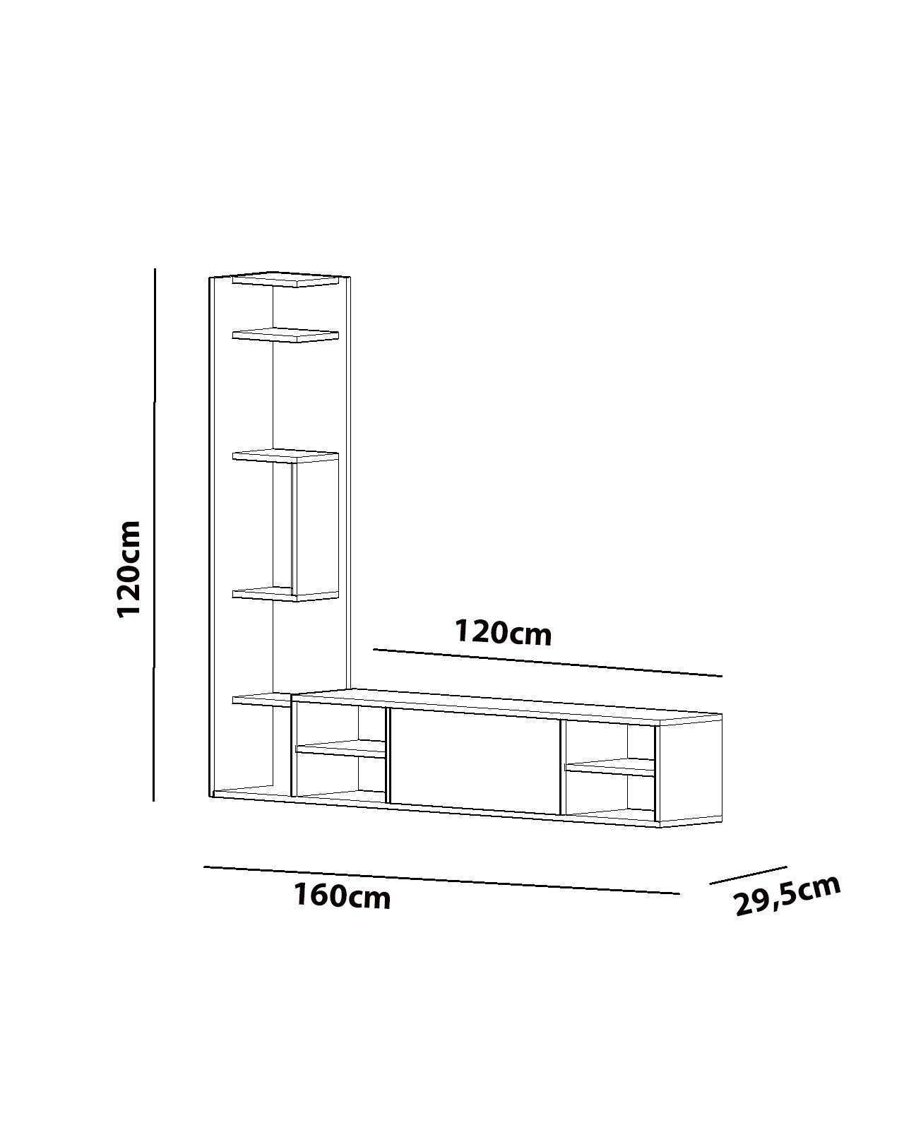 Verleihen Sie Ihrem Wohnraum mit dem Pera TV-Möbel in Weiß von Hanah Home einen modernen Touch. Stilvolles Design, großzügiger Stauraum und platzsparende Wandmontage!