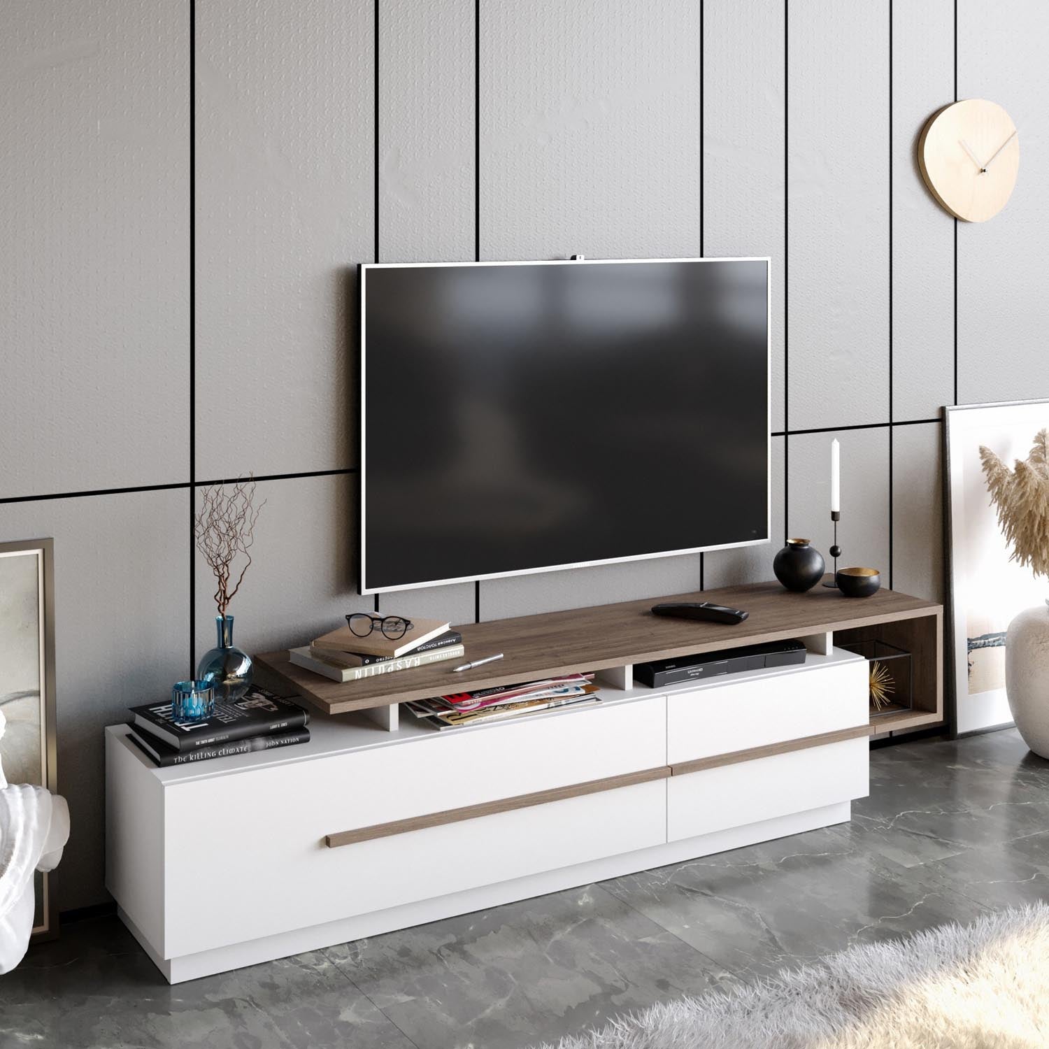 Pia - Walnut, White in Walnuss Weiss präsentiert im Onlineshop von KAQTU Design AG. Sideboard ist von Hanah Home