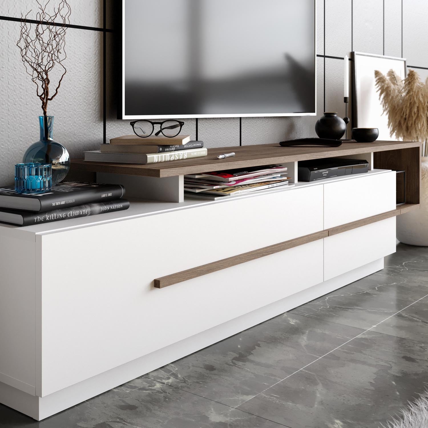Pia - Walnut, White in Walnuss Weiss präsentiert im Onlineshop von KAQTU Design AG. Sideboard ist von Hanah Home