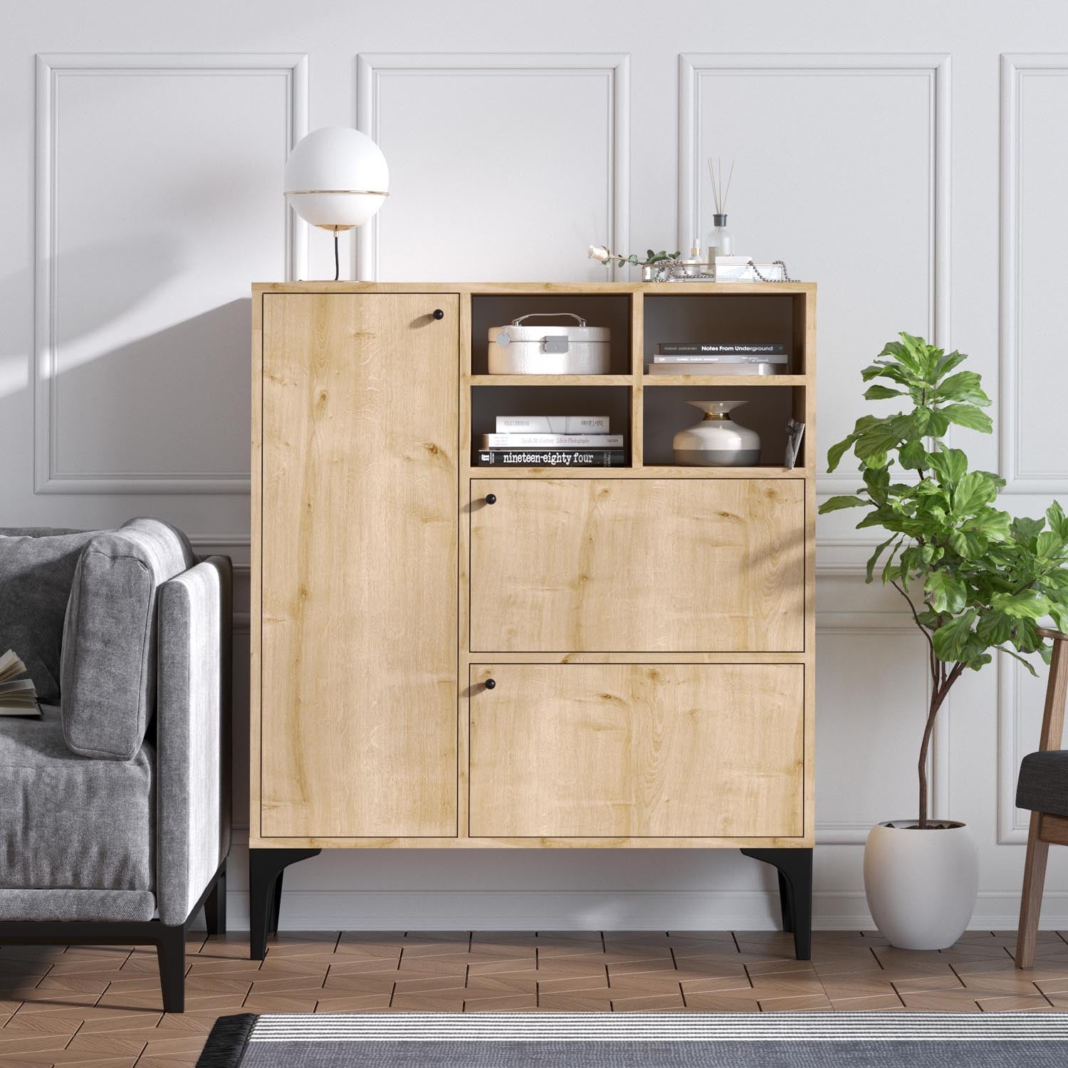 Ewa - Sapphire Oak in Saphir- Eiche präsentiert im Onlineshop von KAQTU Design AG. High-Sideboard ist von Hanah Home