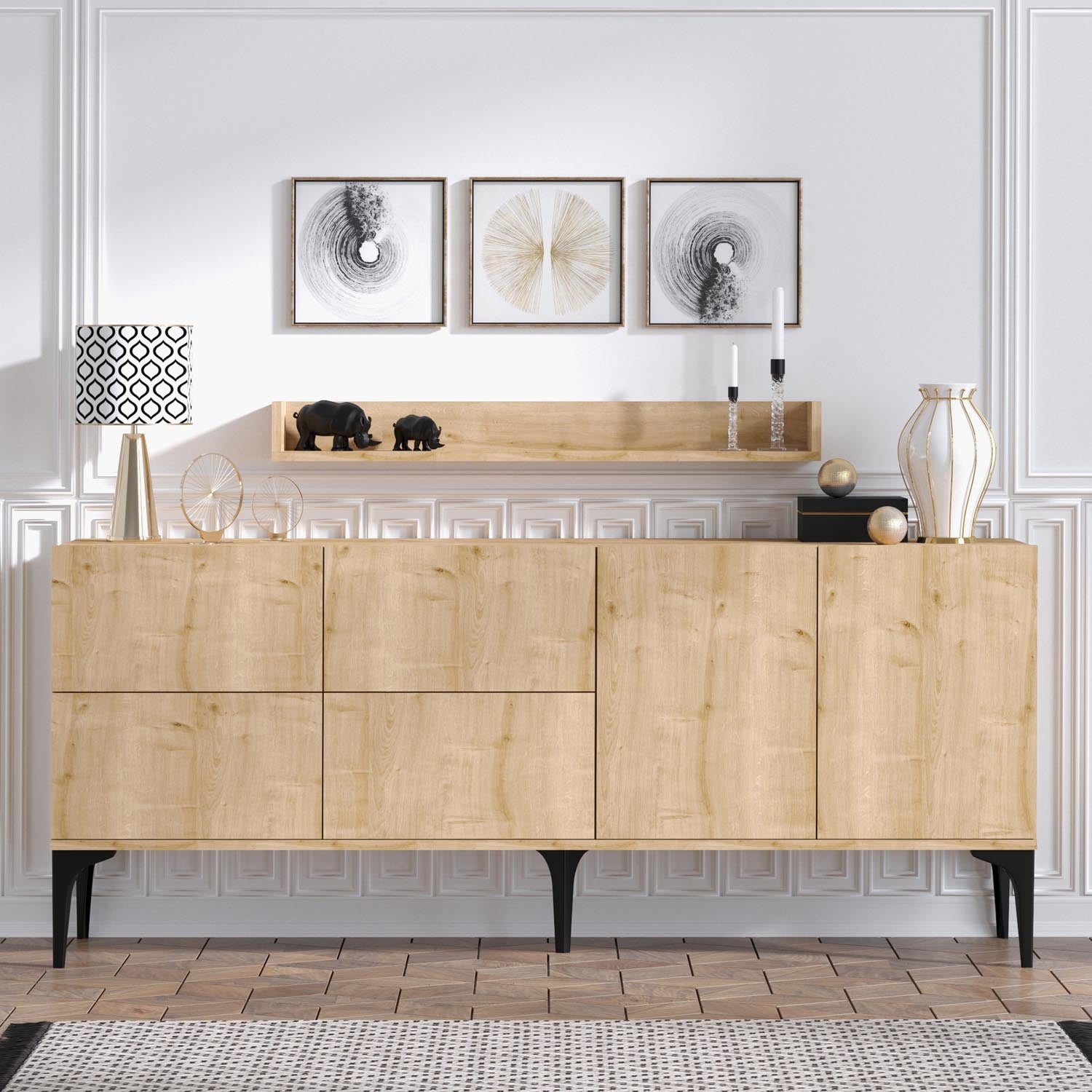 Stella - Sapphire Oak in Saphir- Eiche präsentiert im Onlineshop von KAQTU Design AG. High-Sideboard ist von Hanah Home