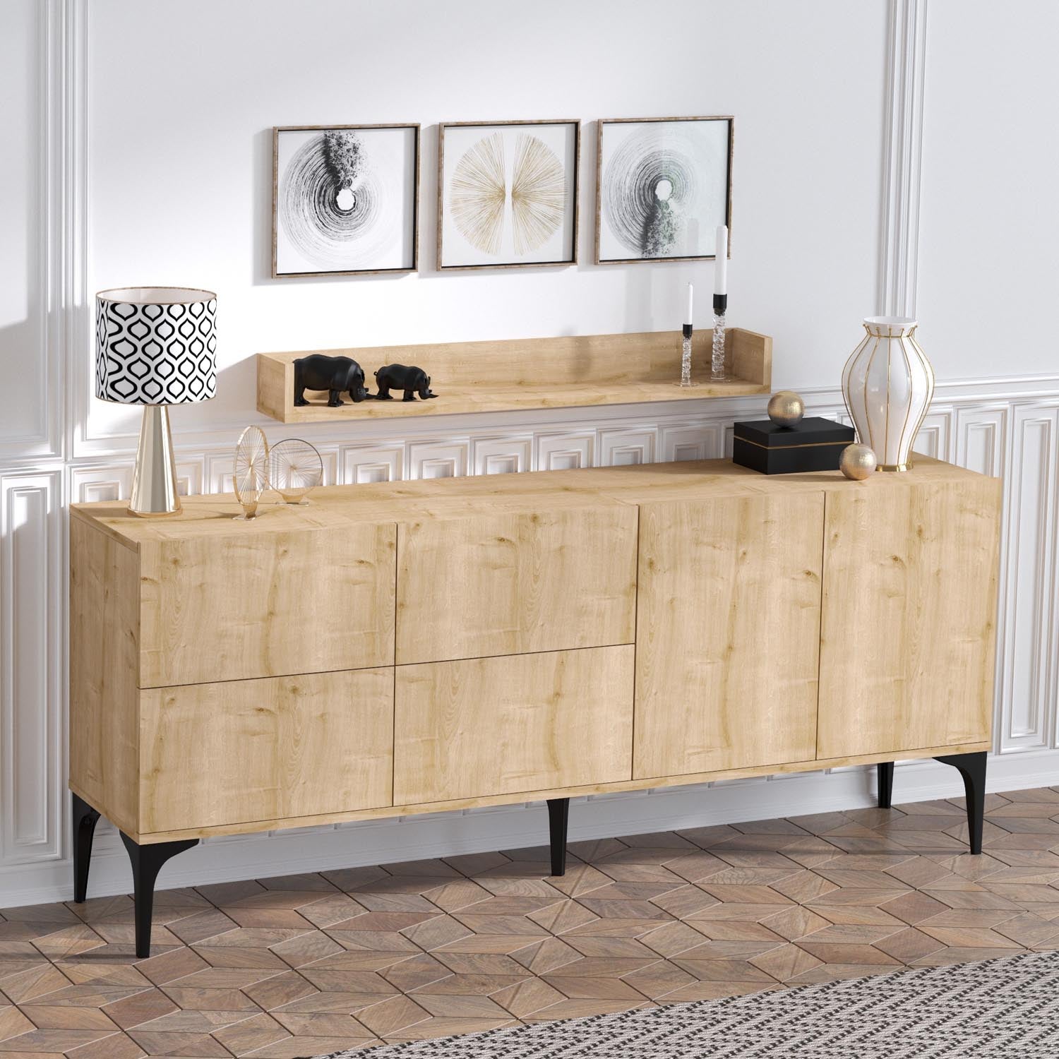 Stella - Sapphire Oak in Saphir- Eiche präsentiert im Onlineshop von KAQTU Design AG. High-Sideboard ist von Hanah Home