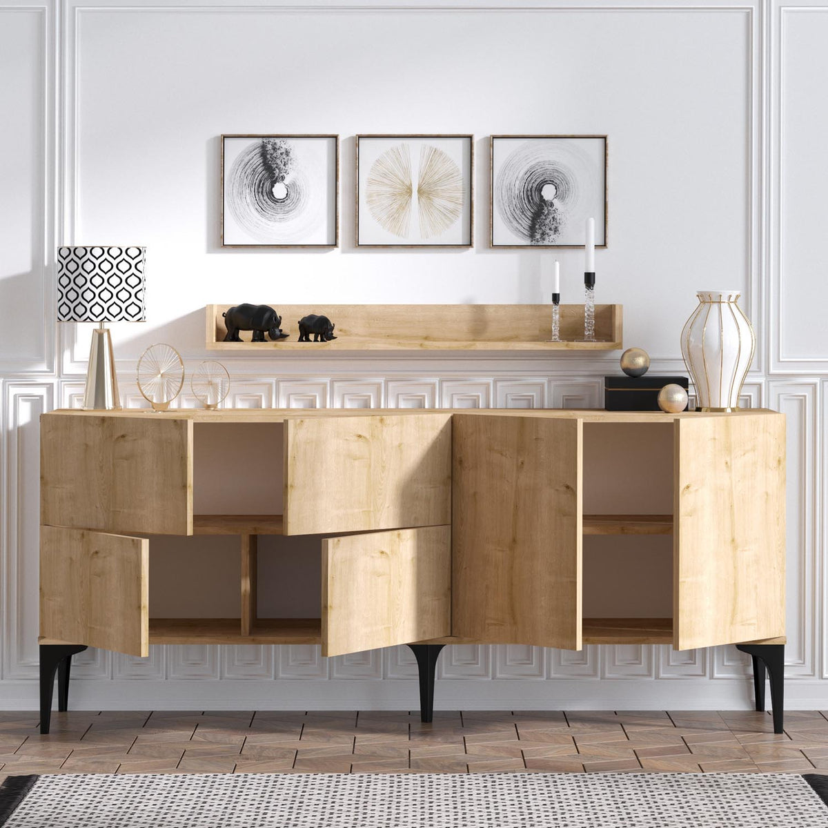 Stella High-Sideboard - Saphir- Eiche in Saphir- Eiche präsentiert im Onlineshop von KAQTU Design AG. High-Sideboard ist von Hanah Home