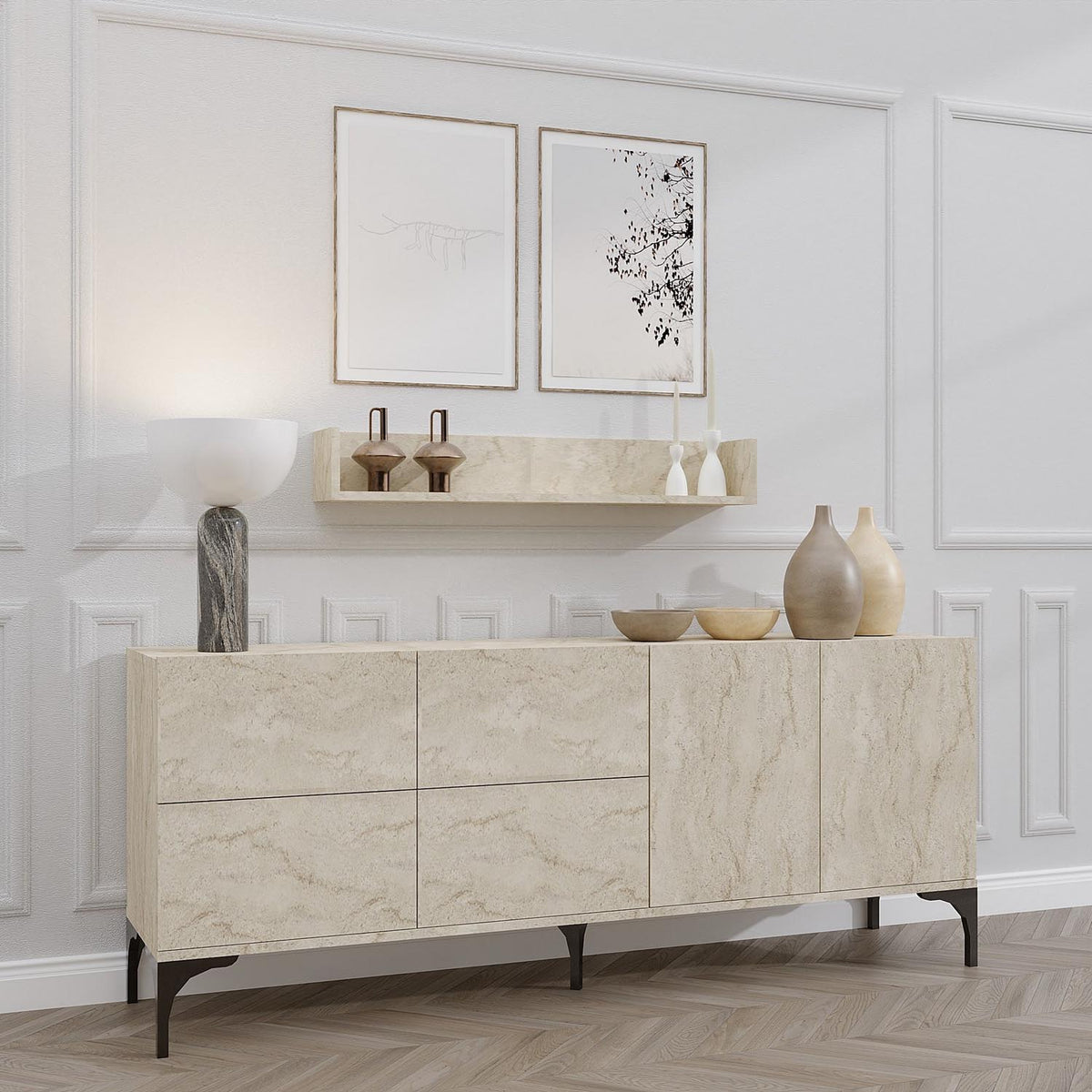 Stella High-Sideboard - Travertin in Travertin präsentiert im Onlineshop von KAQTU Design AG. High-Sideboard ist von Hanah Home