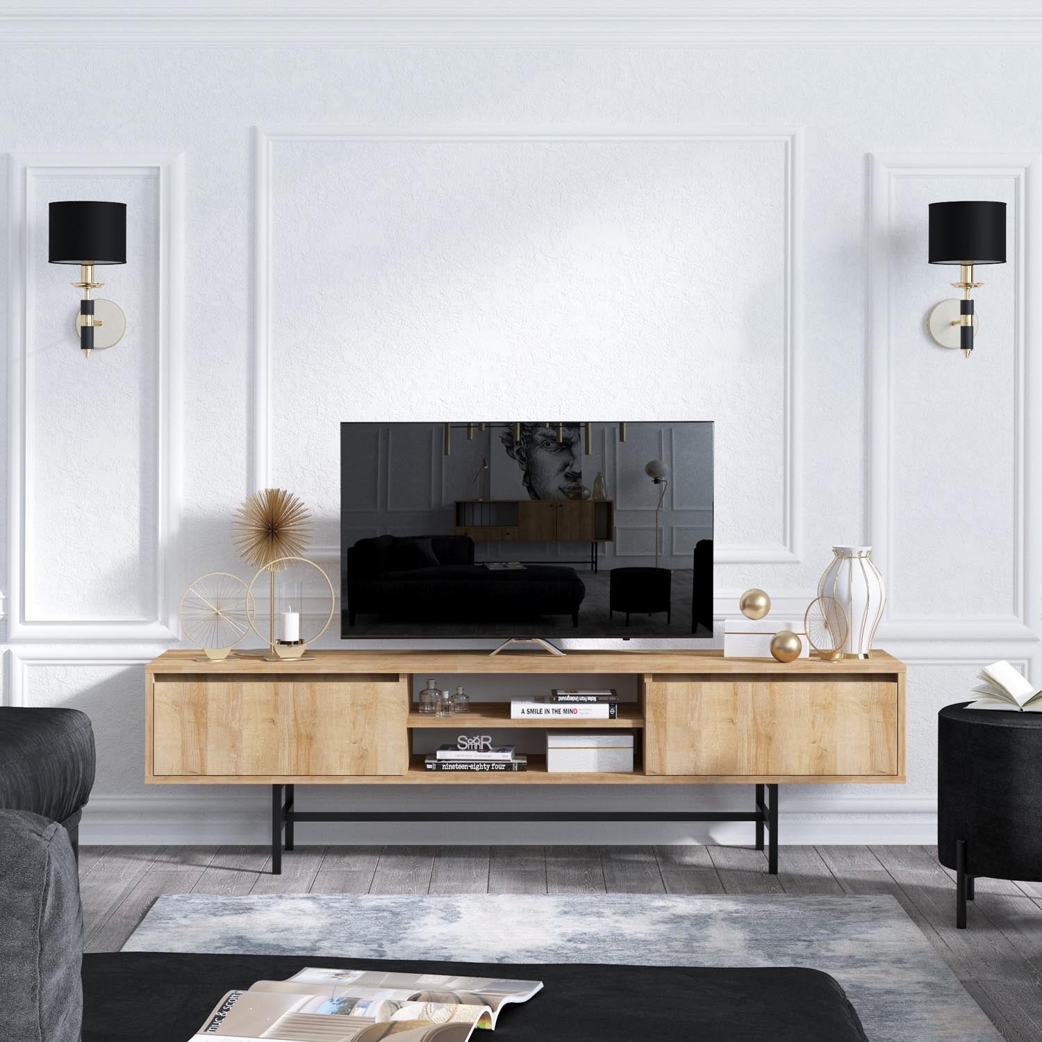 Matias in Eiche Schwarz präsentiert im Onlineshop von KAQTU Design AG. Sideboard ist von Hanah Home