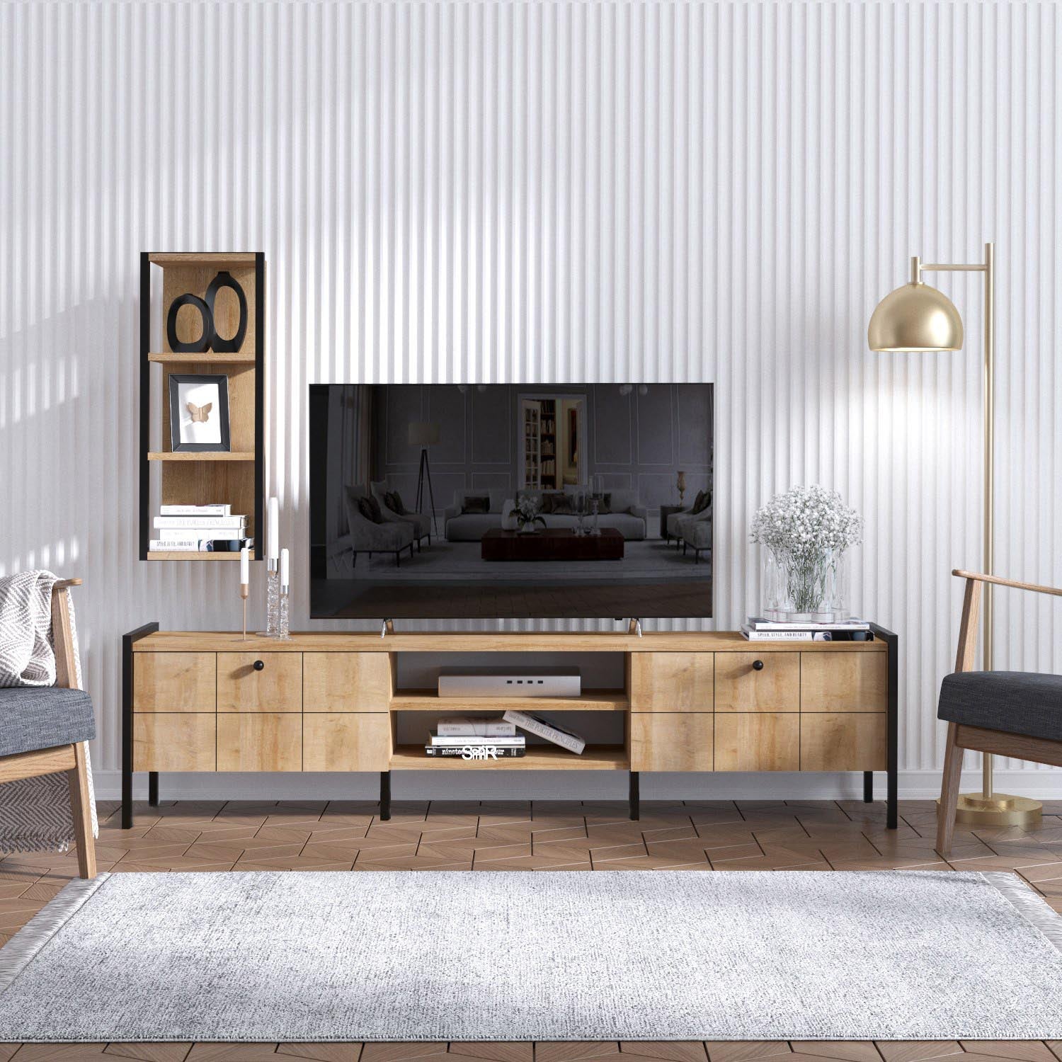 Paola in Eiche Schwarz präsentiert im Onlineshop von KAQTU Design AG. TV-Möbel ist von Hanah Home