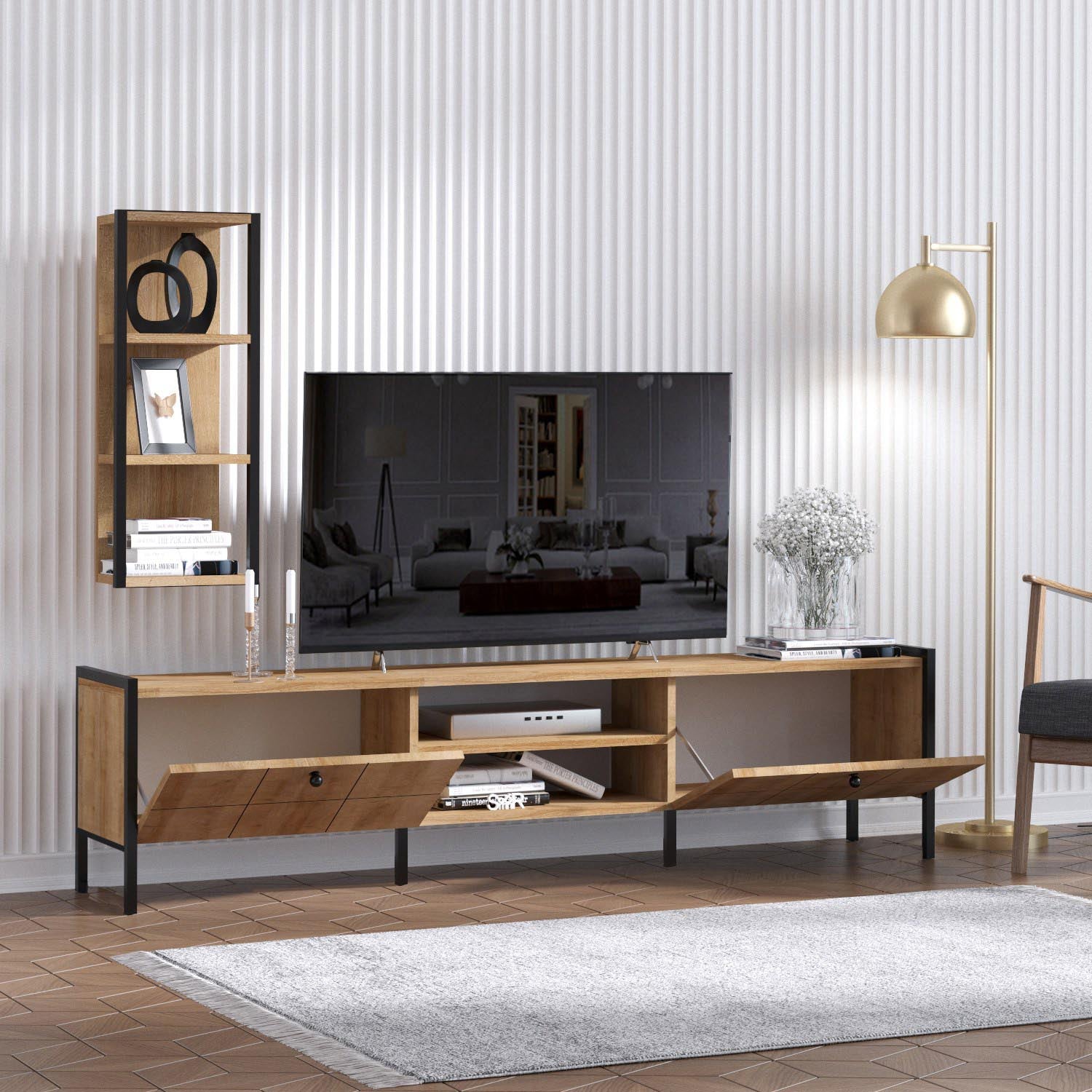 Paola in Eiche Schwarz präsentiert im Onlineshop von KAQTU Design AG. TV-Möbel ist von Hanah Home