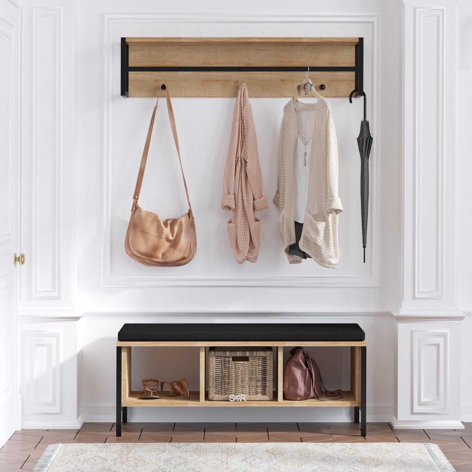 Shana in Eiche Schwarz präsentiert im Onlineshop von KAQTU Design AG. Garderobe ist von Hanah Home