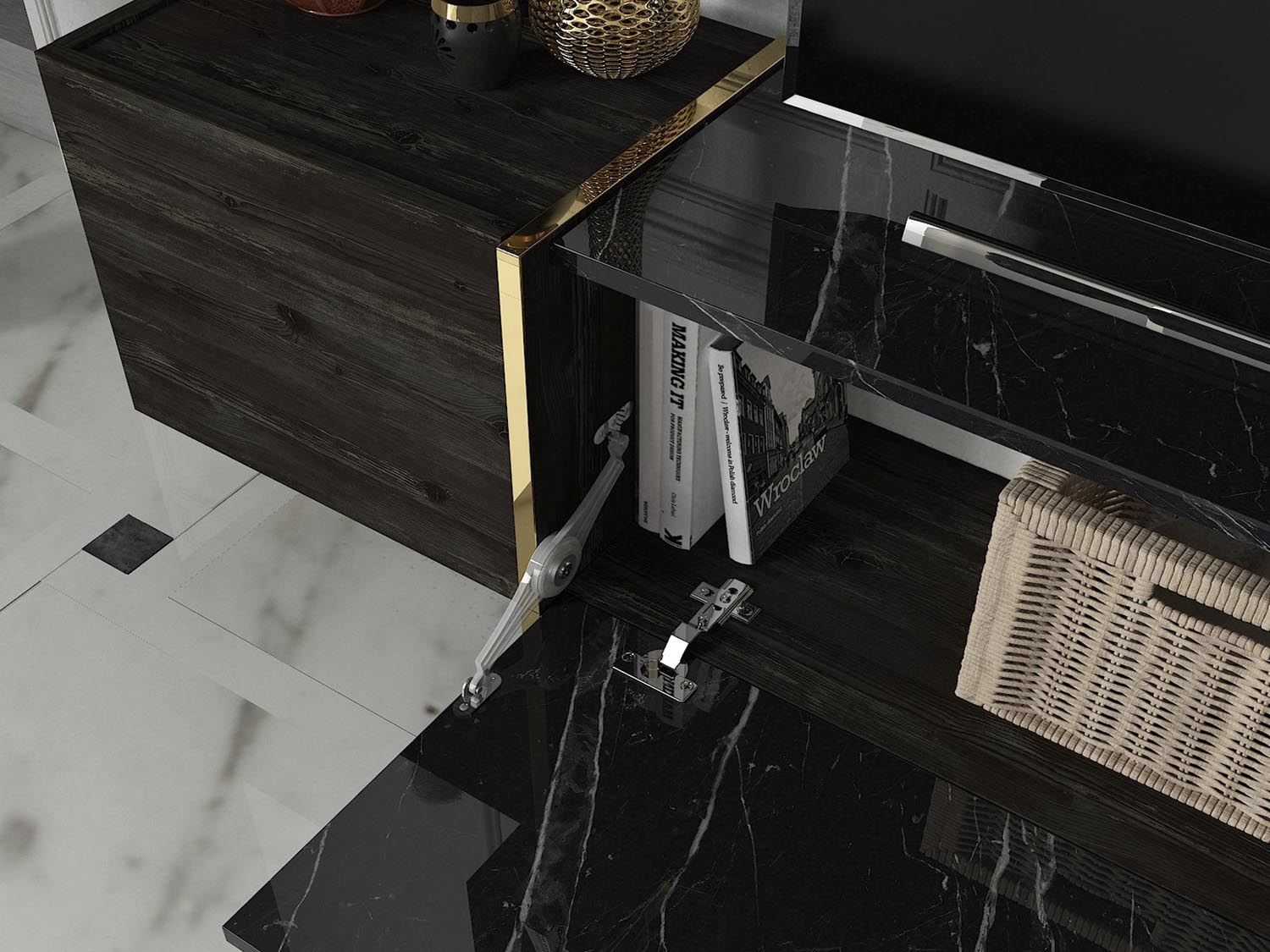 Veyron - Black, Gold in Schwarz Gold präsentiert im Onlineshop von KAQTU Design AG. TV-Möbel ist von Hanah Home