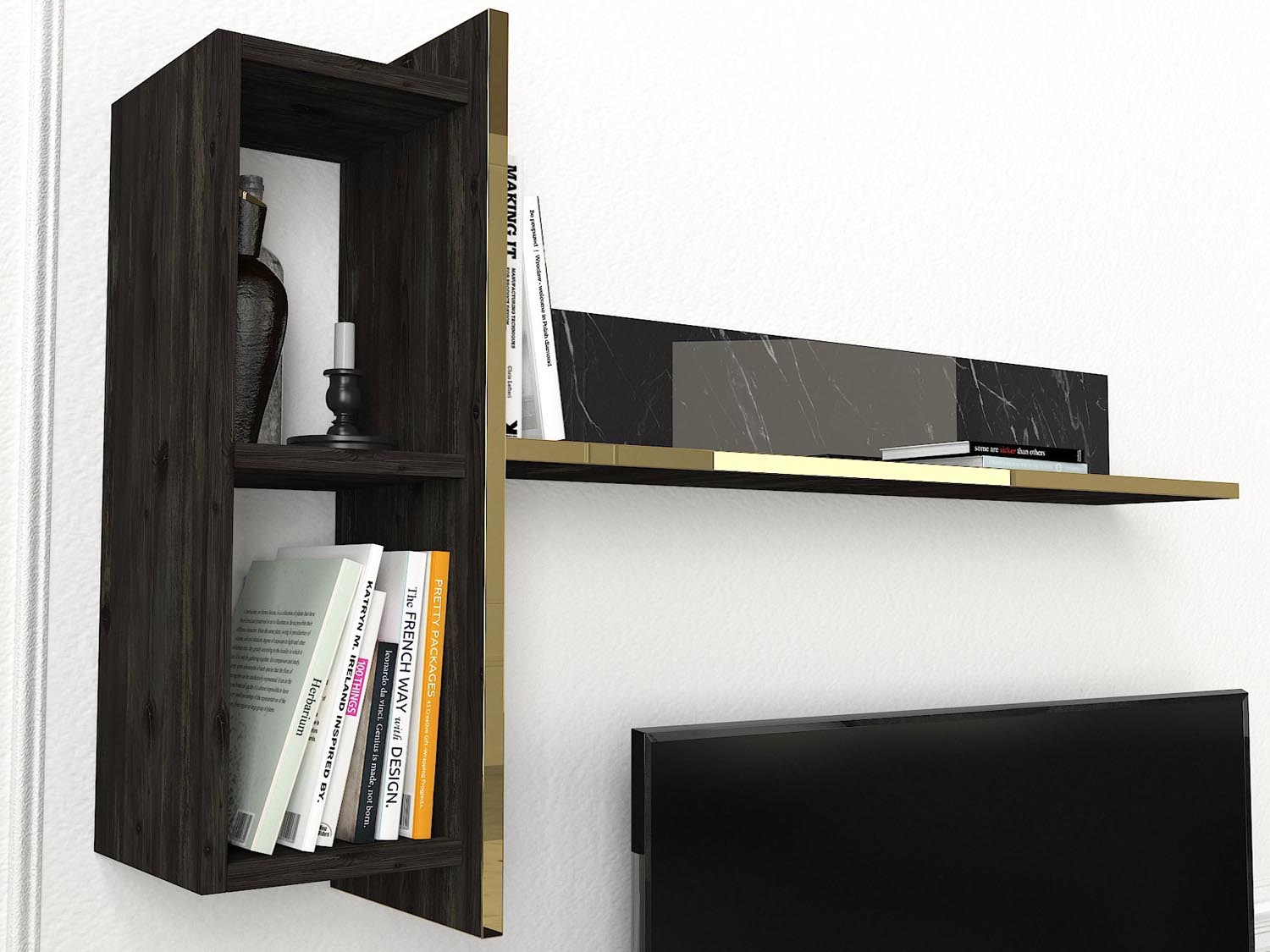 Veyron - Black, Gold in Schwarz Gold präsentiert im Onlineshop von KAQTU Design AG. TV-Möbel ist von Hanah Home