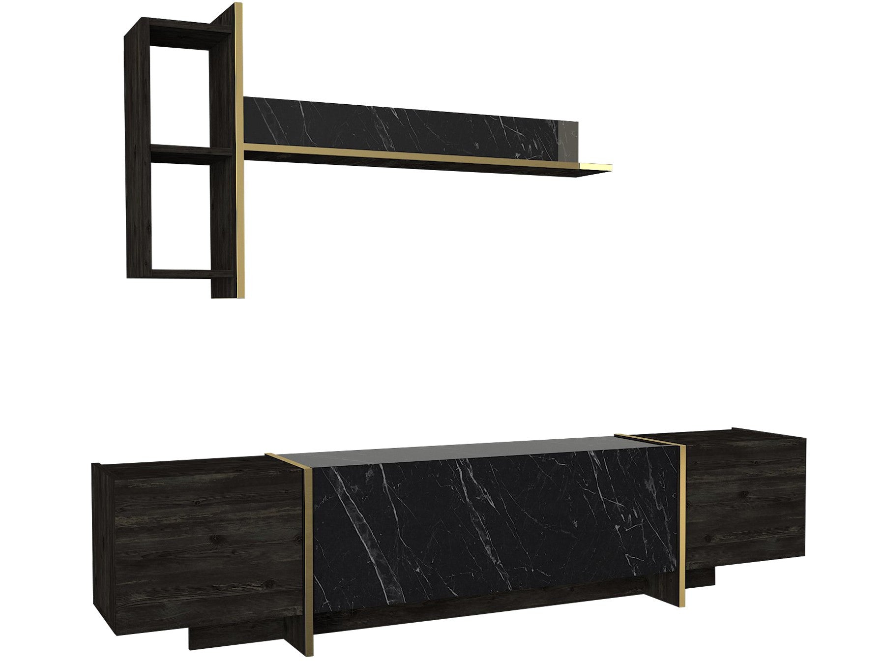 Veyron - Black, Gold in Schwarz Gold präsentiert im Onlineshop von KAQTU Design AG. TV-Möbel ist von Hanah Home