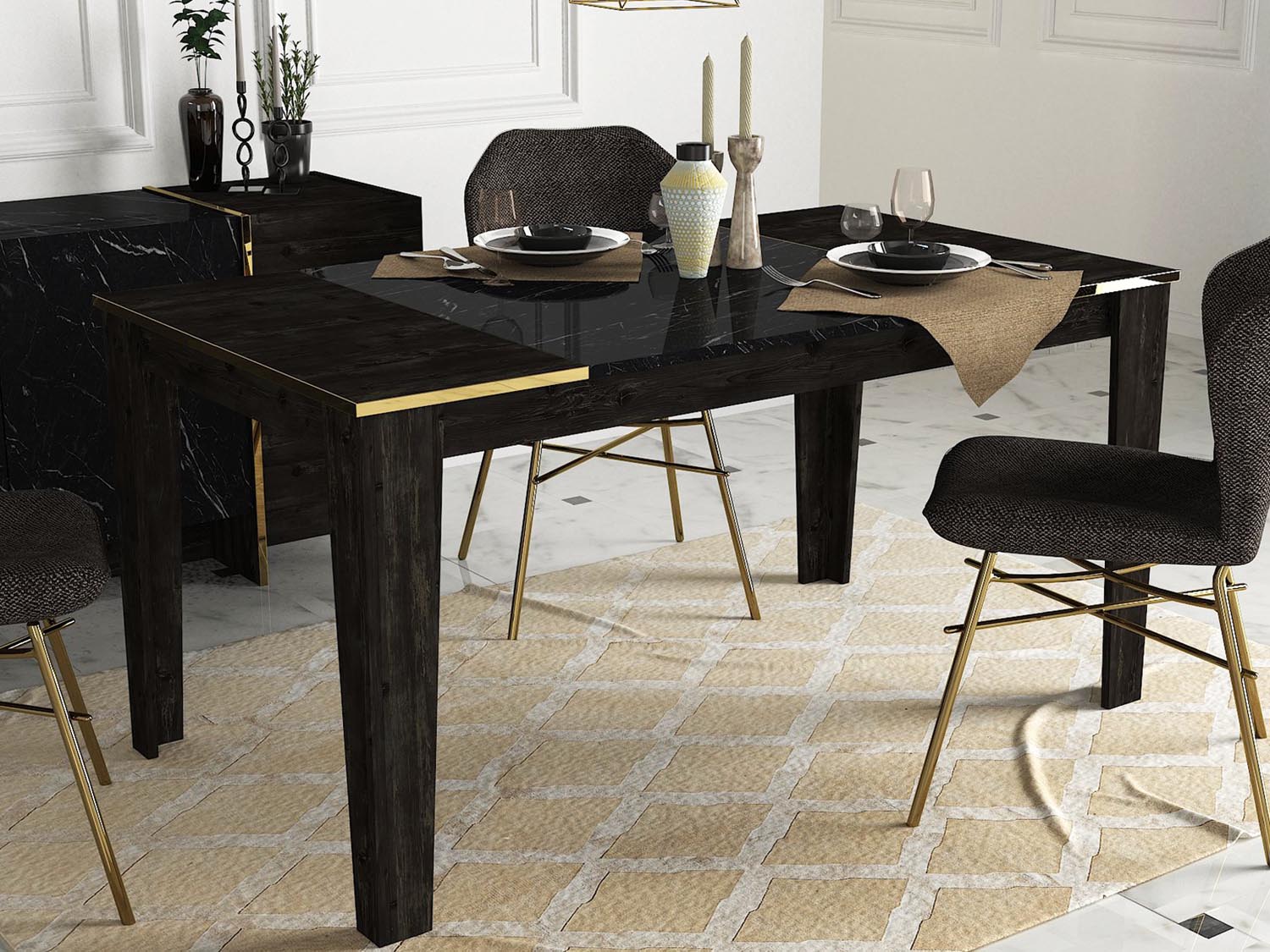 Veyron in Schwarz Gold präsentiert im Onlineshop von KAQTU Design AG. Esstisch ist von Hanah Home