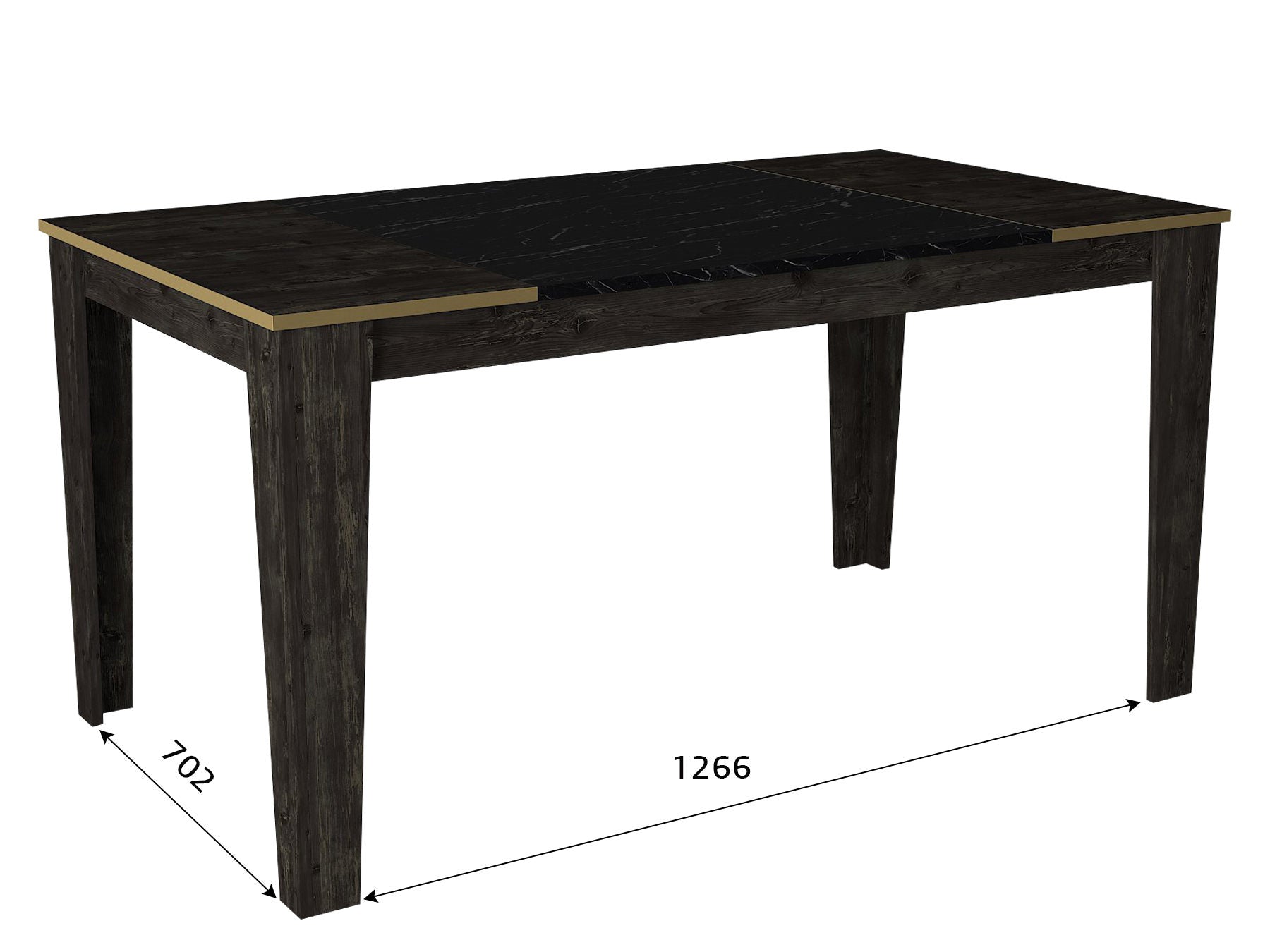 Entdecken Sie den Veyron Esstisch von Hanah Home – ein stilvolles, multifunktionales Möbelstück in edlem Schwarz und Gold, das Eleganz und Funktionalität vereint.