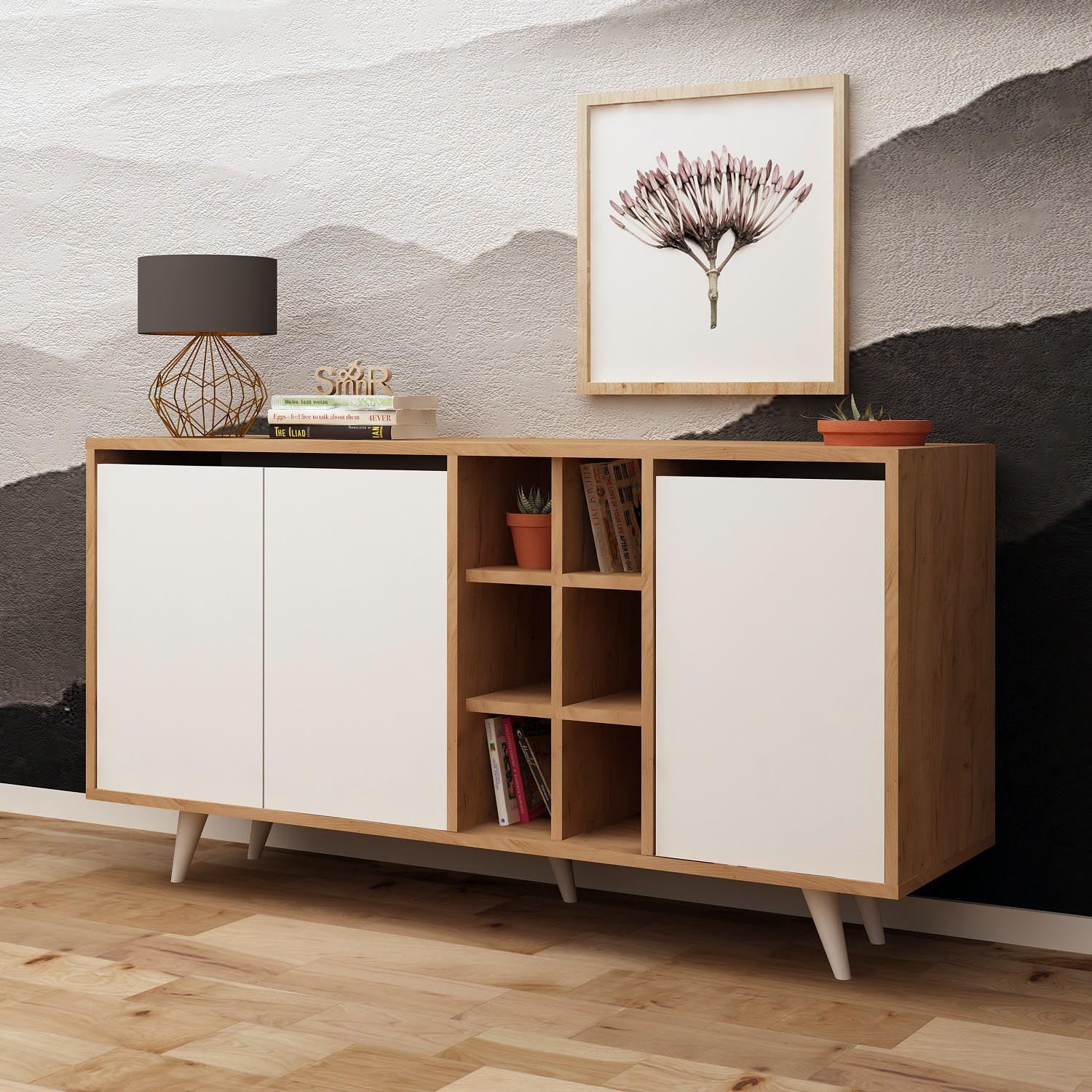Seria in Eiche Weiss präsentiert im Onlineshop von KAQTU Design AG. High-Sideboard ist von Hanah Home