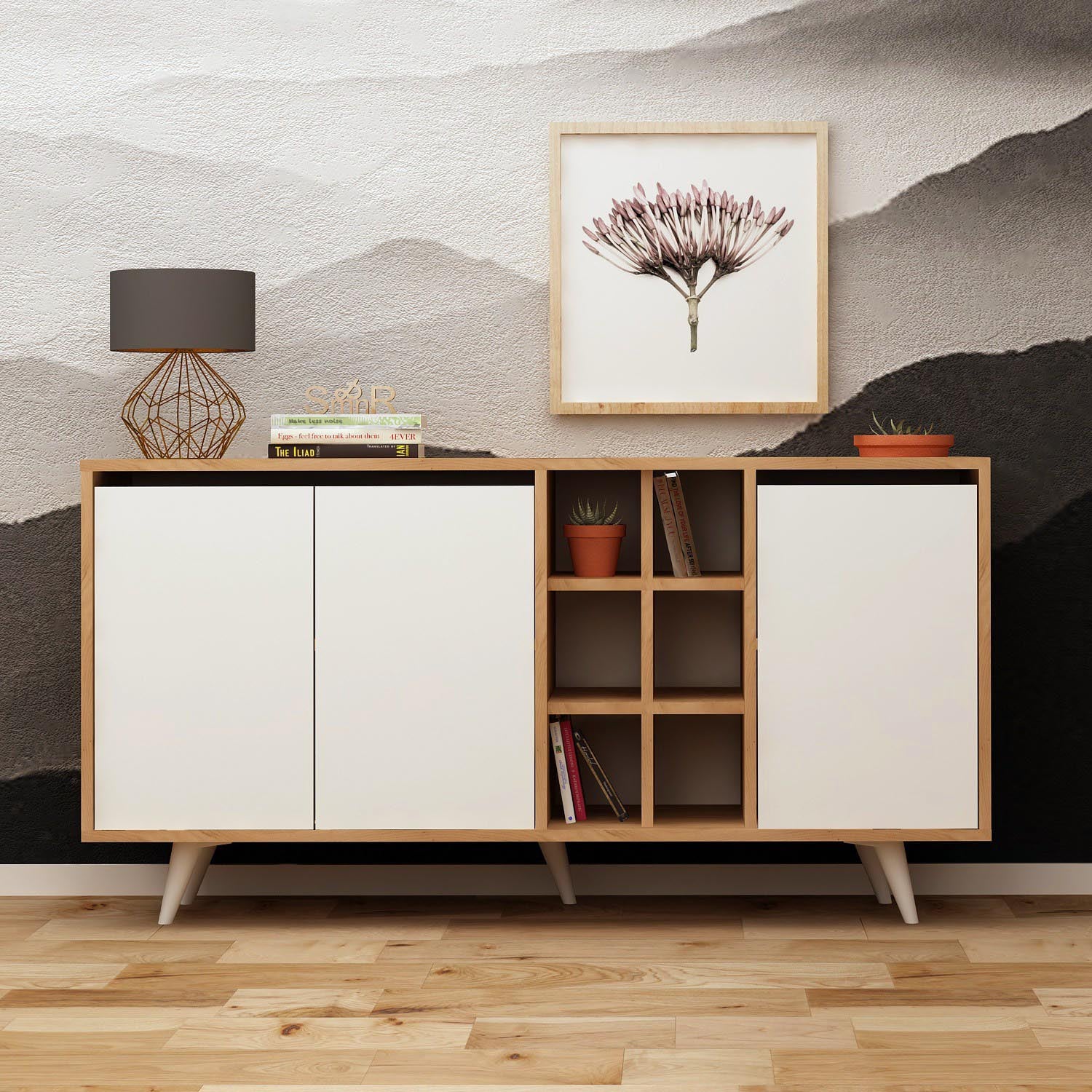 Seria in Eiche Weiss präsentiert im Onlineshop von KAQTU Design AG. High-Sideboard ist von Hanah Home