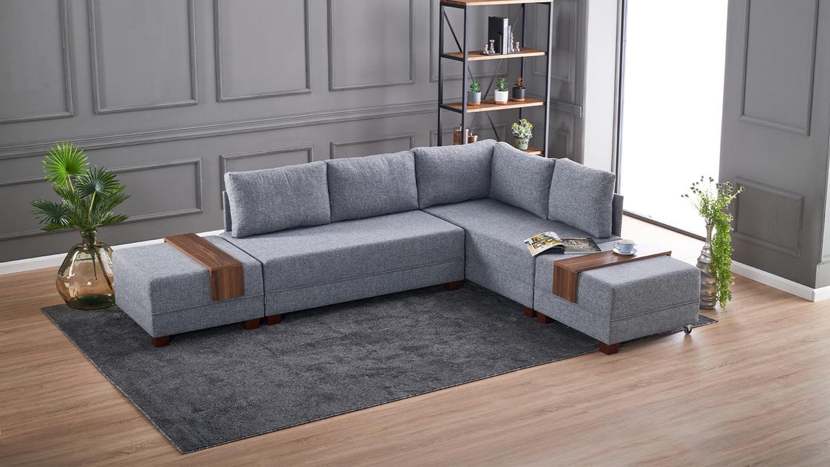 Fly Corner Sofa Bed Right Bettsofa - Grau in Grau präsentiert im Onlineshop von KAQTU Design AG. Bettsofa rechts ist von Atelier Del Sofa