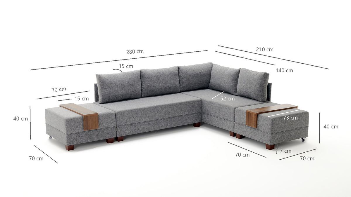 Fly Corner Sofa Bed Right Bettsofa - Grau in Grau präsentiert im Onlineshop von KAQTU Design AG. Bettsofa rechts ist von Atelier Del Sofa