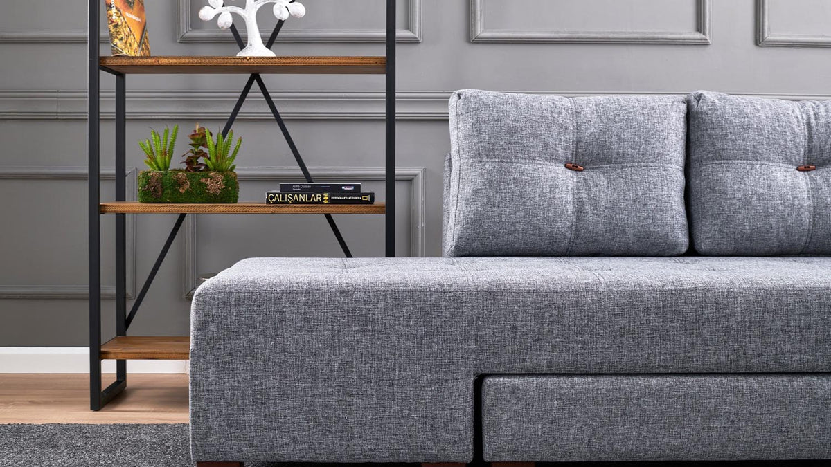 Manama Corner Sofa Bed Right Bettsofa - Grau in Grau präsentiert im Onlineshop von KAQTU Design AG. Bettsofa rechts ist von Atelier Del Sofa