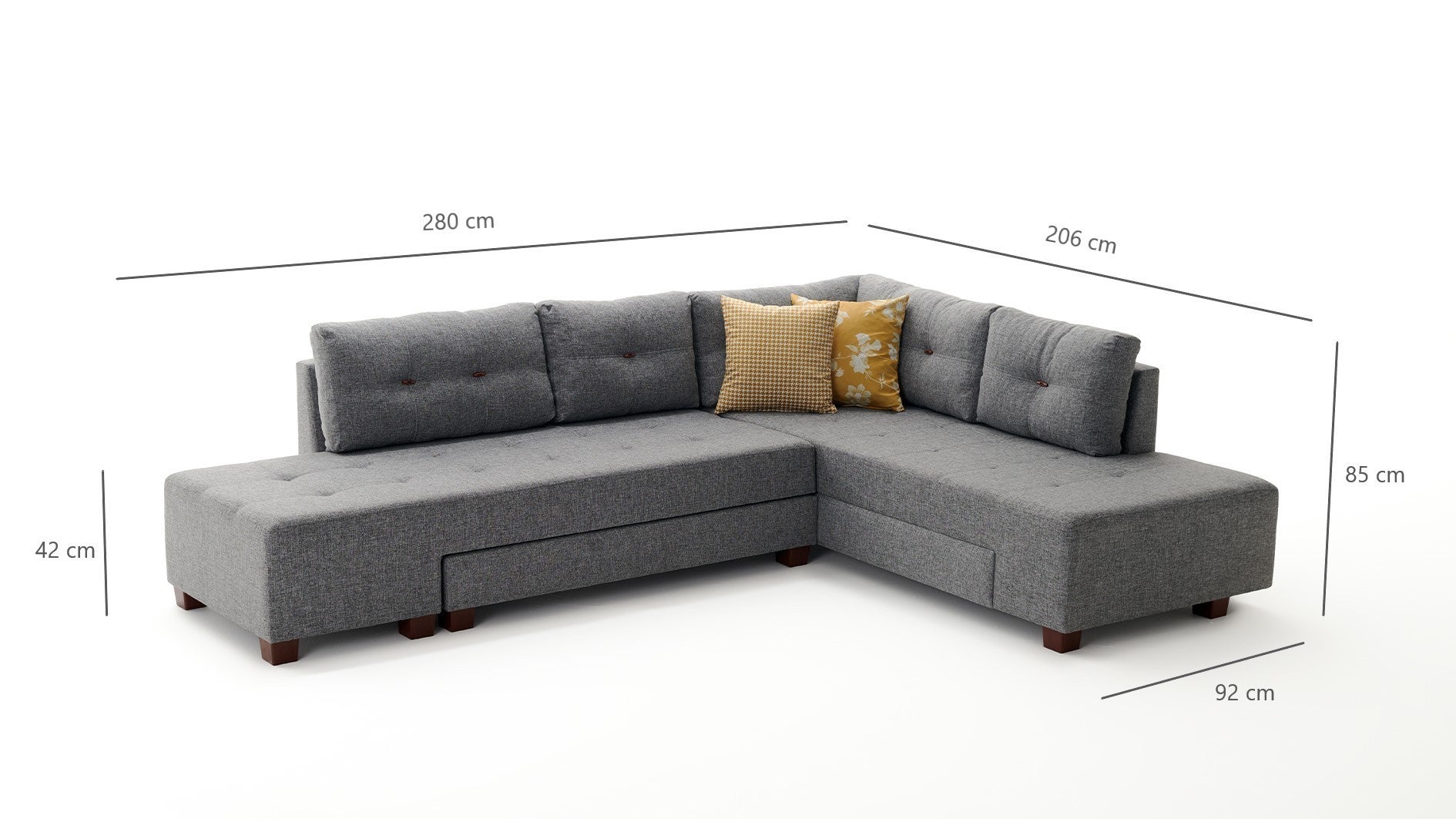 Manama Corner Sofa Bed Right - Grey in Grau präsentiert im Onlineshop von KAQTU Design AG. Bettsofa ist von Atelier Del Sofa