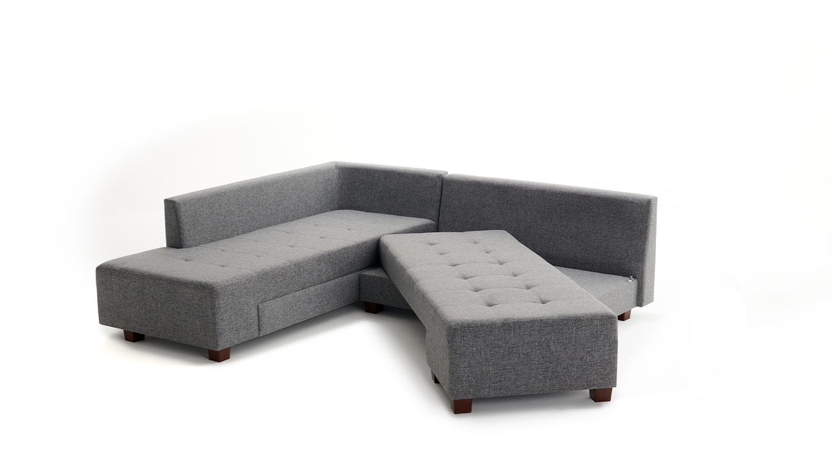 Manama Corner Sofa Bed Left Bettsofa - Grau in Grau präsentiert im Onlineshop von KAQTU Design AG. Bettsofa links ist von Atelier Del Sofa