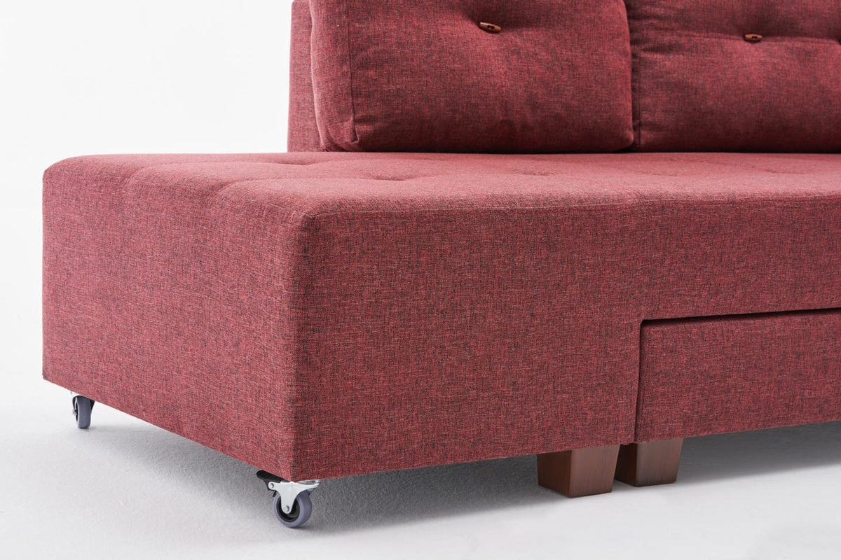 Manama Corner Sofa Bed Right Bettsofa - Karmesinrot in Karmesinrot präsentiert im Onlineshop von KAQTU Design AG. Bettsofa rechts ist von Atelier Del Sofa