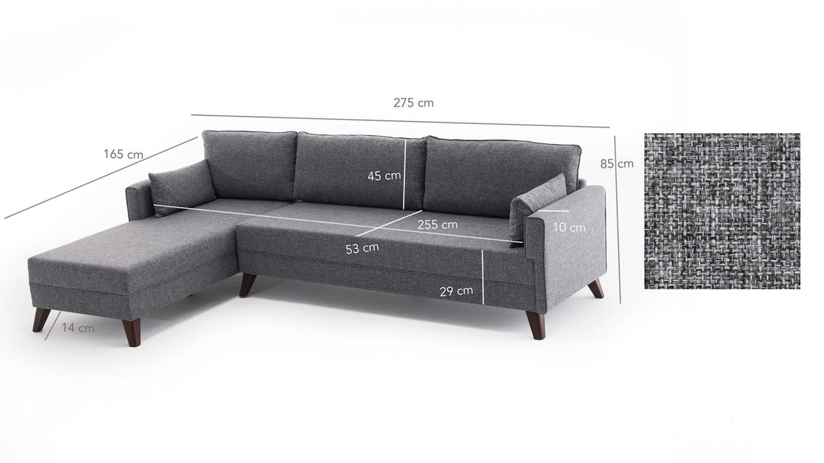 Bella Corner Sofa Left 1 Ecksofa - Grau in Grau präsentiert im Onlineshop von KAQTU Design AG. L-Sofa links ist von Atelier Del Sofa