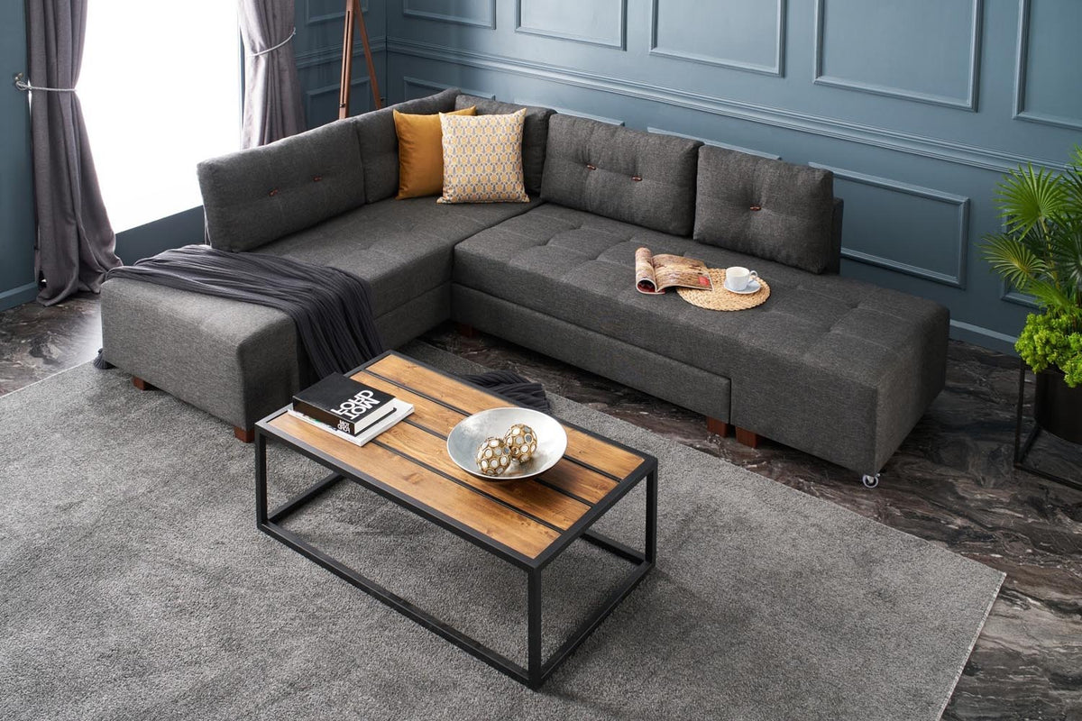 Manama Corner Sofa Bed Left Bettsofa - Anthrazit in Anthrazit präsentiert im Onlineshop von KAQTU Design AG. Bettsofa links ist von Atelier Del Sofa