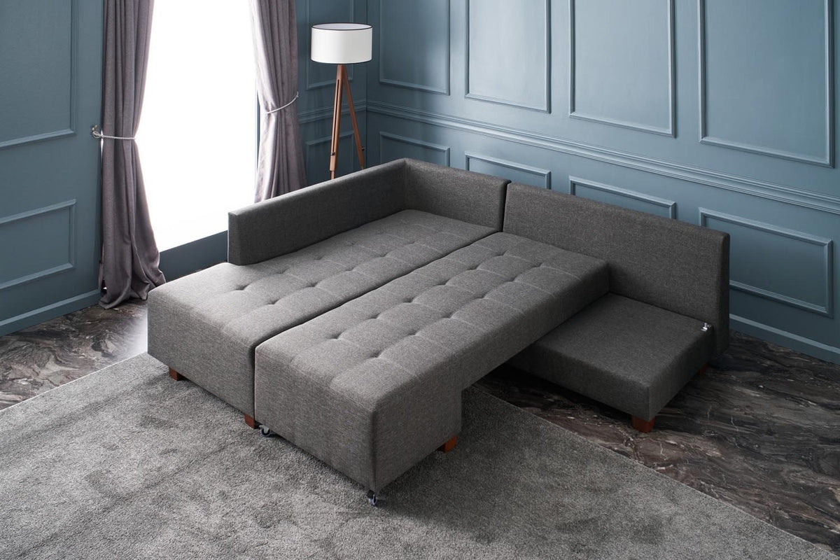 Manama Corner Sofa Bed Left Bettsofa - Anthrazit in Anthrazit präsentiert im Onlineshop von KAQTU Design AG. Bettsofa links ist von Atelier Del Sofa