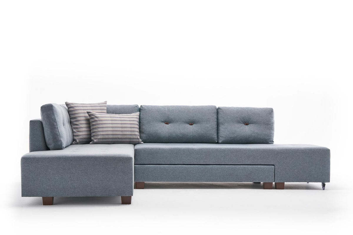Manama Corner Sofa Bed Left Bettsofa - Helles Blau in Helles Blau präsentiert im Onlineshop von KAQTU Design AG. Bettsofa links ist von Atelier Del Sofa