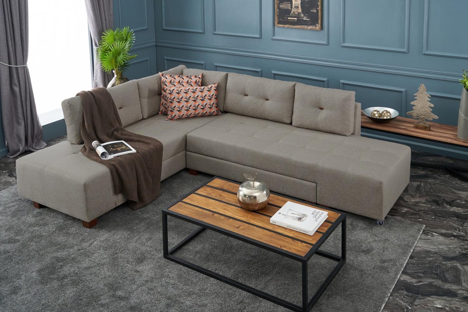 Manama Corner Sofa Bed Left - Cream in Sahne präsentiert im Onlineshop von KAQTU Design AG. Bettsofa ist von Atelier Del Sofa