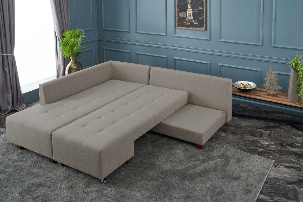 Manama Corner Sofa Bed Left Bettsofa - Sahne in Sahne präsentiert im Onlineshop von KAQTU Design AG. Bettsofa links ist von Atelier Del Sofa