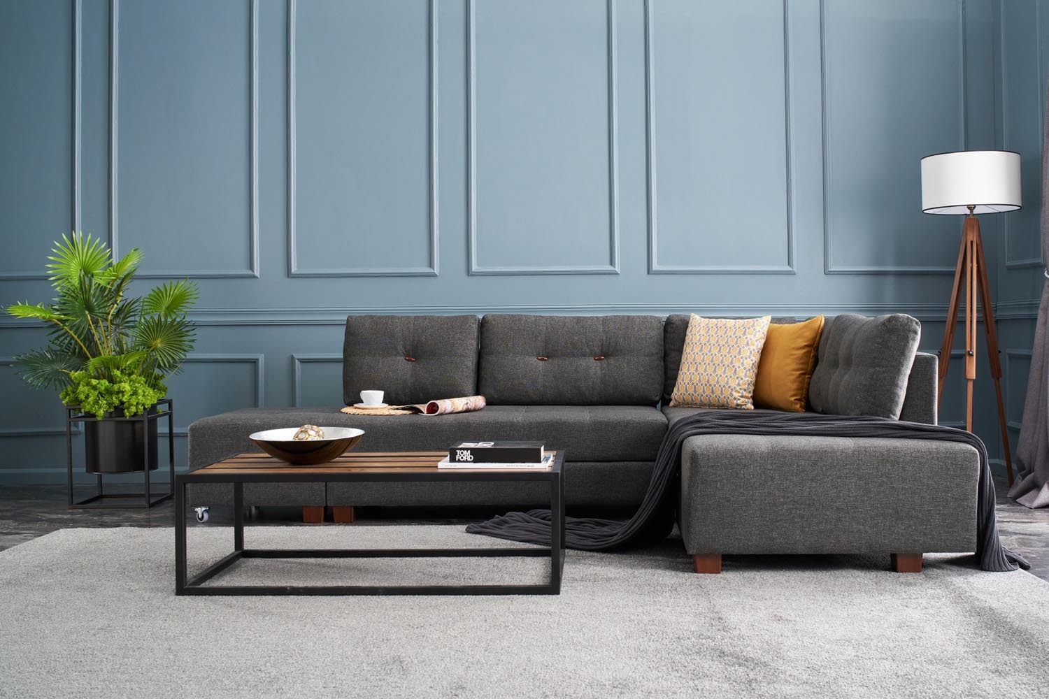 Manama Corner Sofa Bed Right - Anthracite in Anthrazit präsentiert im Onlineshop von KAQTU Design AG. Bettsofa ist von Atelier Del Sofa