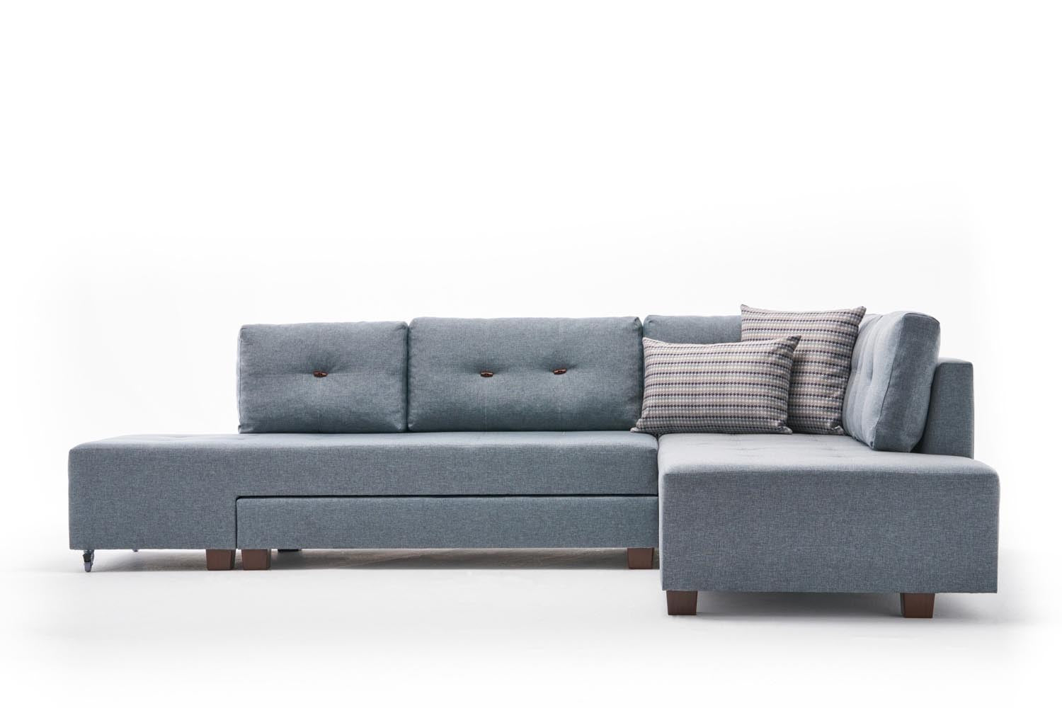 Manama Corner Sofa Bed Right - Light Blue in Helles Blau präsentiert im Onlineshop von KAQTU Design AG. Bettsofa ist von Atelier Del Sofa