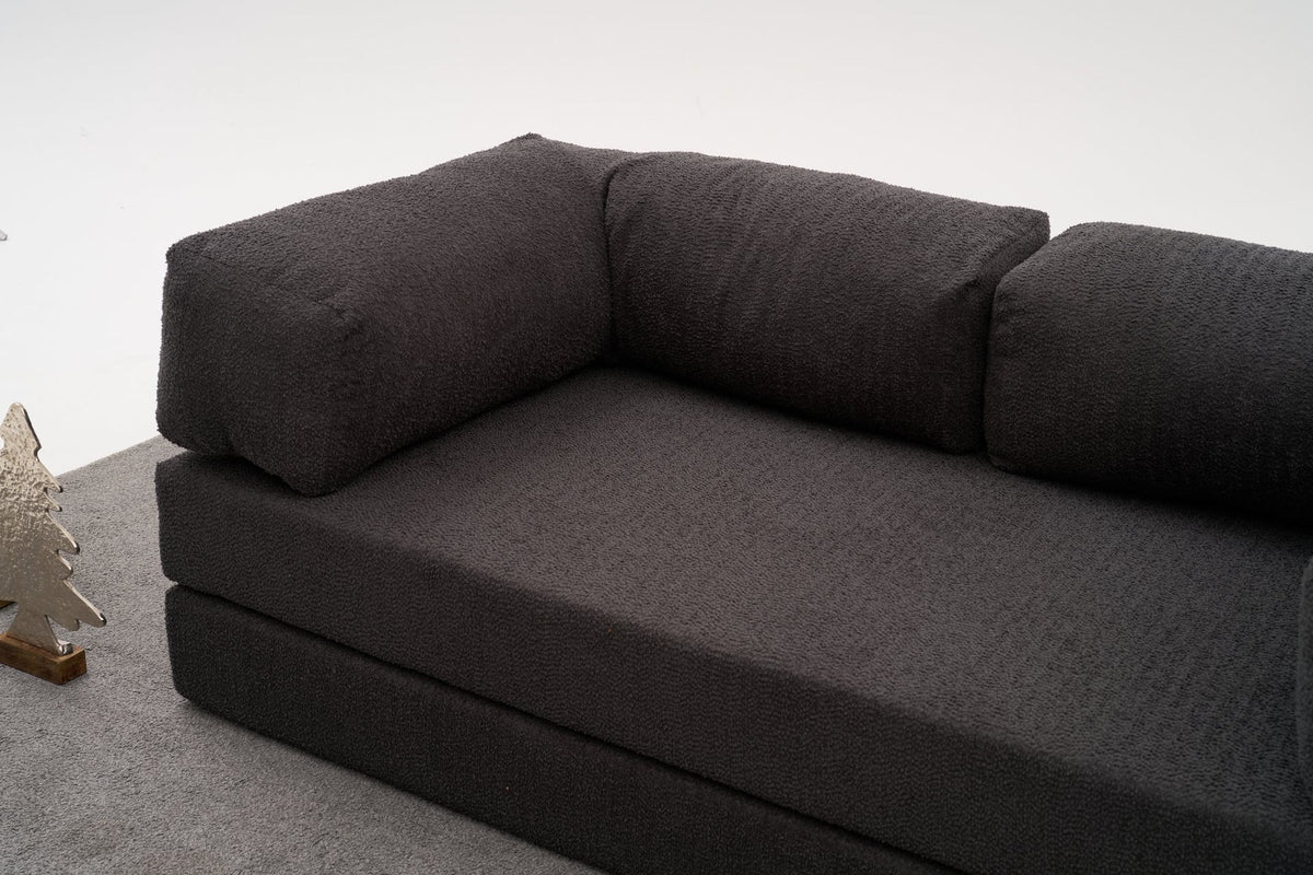 Comfort Ecksofa in Anthrazit von Atelier Del Sofa, Eckform mit Chenille-Bezug, Sitz- und Liegefläche sichtbar, Frontalansicht im Wohnraum.