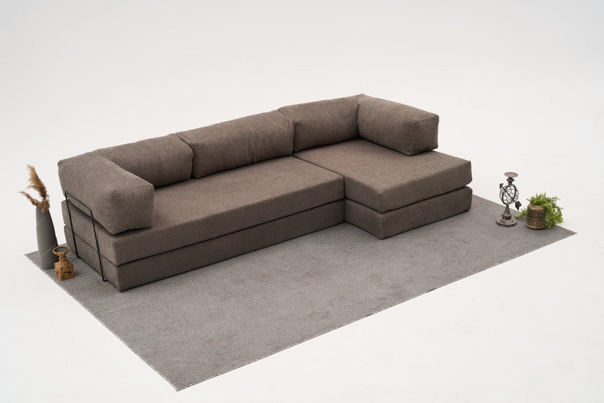 Comfort Ecksofa von Atelier Del Sofa in Grau, Ecksofa mit Chenille-Bezug, Masse 290x95x75 cm, Weichschaum-Sitzfläche, Türkei produziert.
