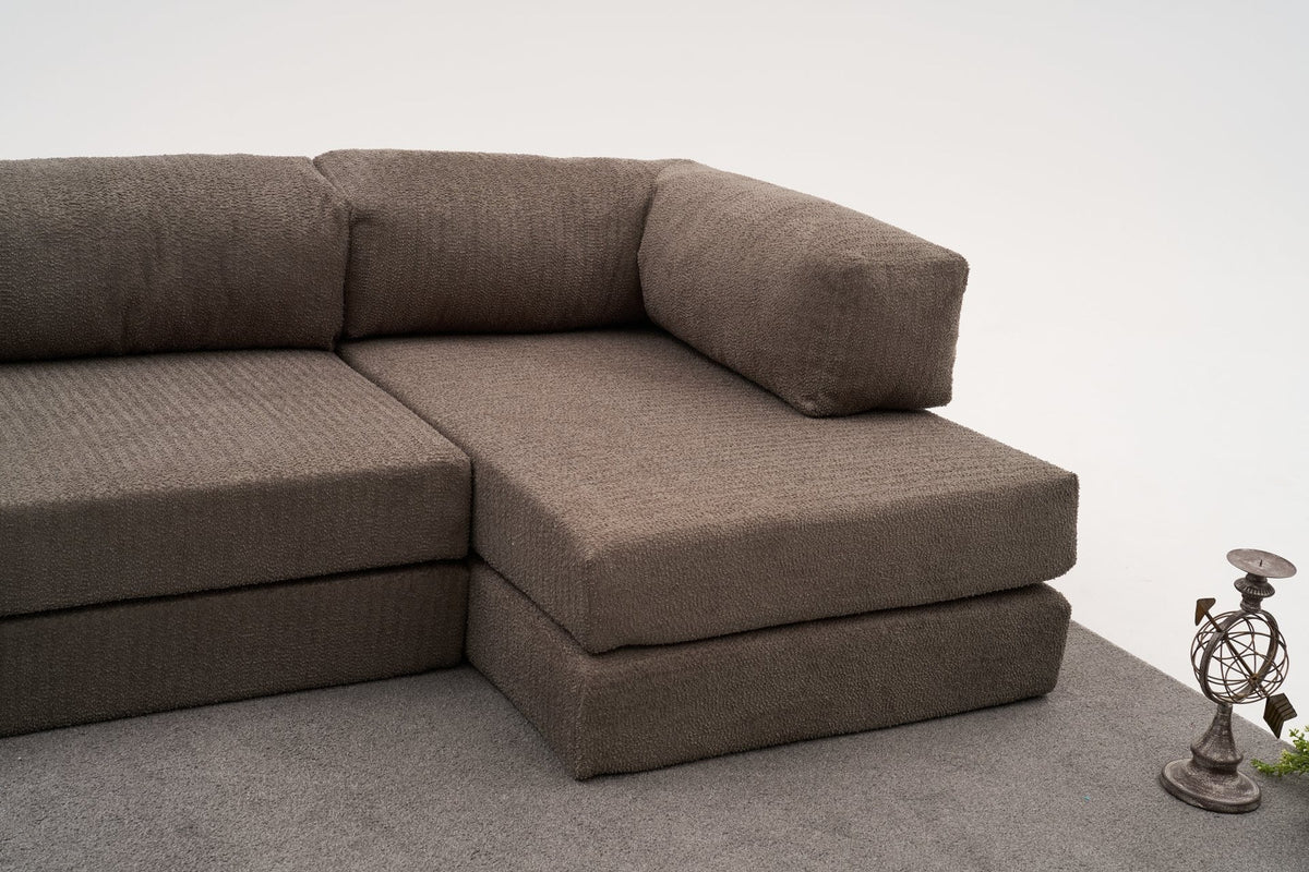 Comfort Ecksofa von Atelier Del Sofa in Grau, Ecksofa mit Chenille-Bezug, Masse 290x95x75 cm, Weichschaum-Sitzfläche, Türkei produziert.