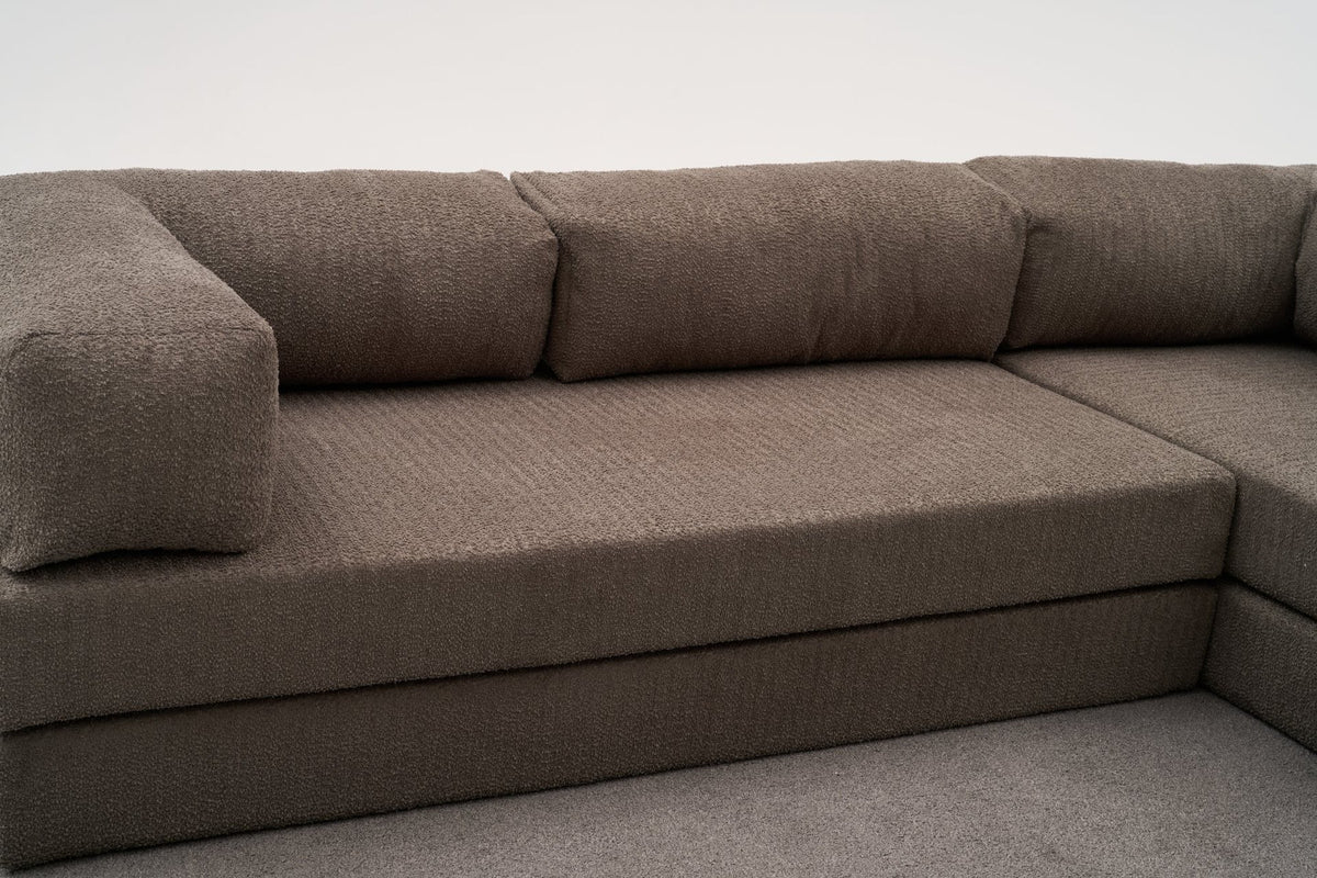 Comfort Ecksofa von Atelier Del Sofa in Grau, Ecksofa mit Chenille-Bezug, Masse 290x95x75 cm, Weichschaum-Sitzfläche, Türkei produziert.