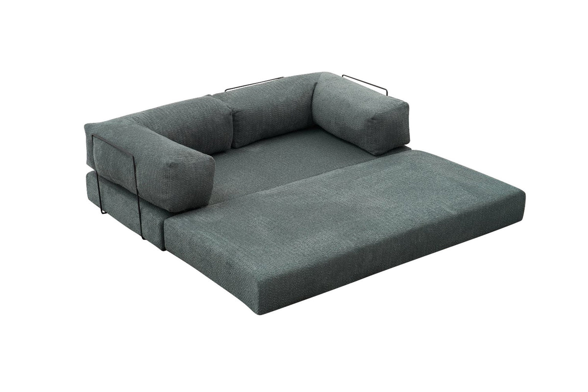 Grünes Ecksofa Comfort von Atelier Del Sofa mit Chenille-Bezug, L-Form, sichtbare Polsterung und Sitzfläche aus Weichschaum.