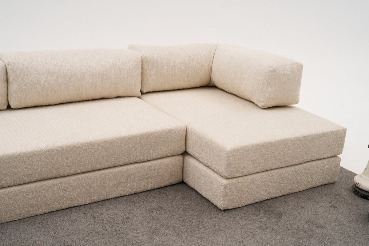 Comfort Ecksofa von Atelier Del Sofa in Creme, Bezug aus 100% Chenille, Eckform mit ausklappbarer Liegefläche, Grösse 290 x 95 x 75 cm