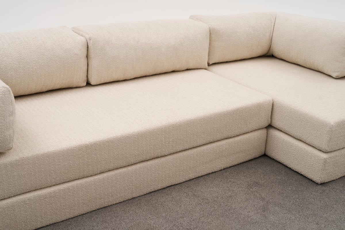 Comfort Ecksofa von Atelier Del Sofa in Creme, Bezug aus 100% Chenille, Eckform mit ausklappbarer Liegefläche, Grösse 290 x 95 x 75 cm