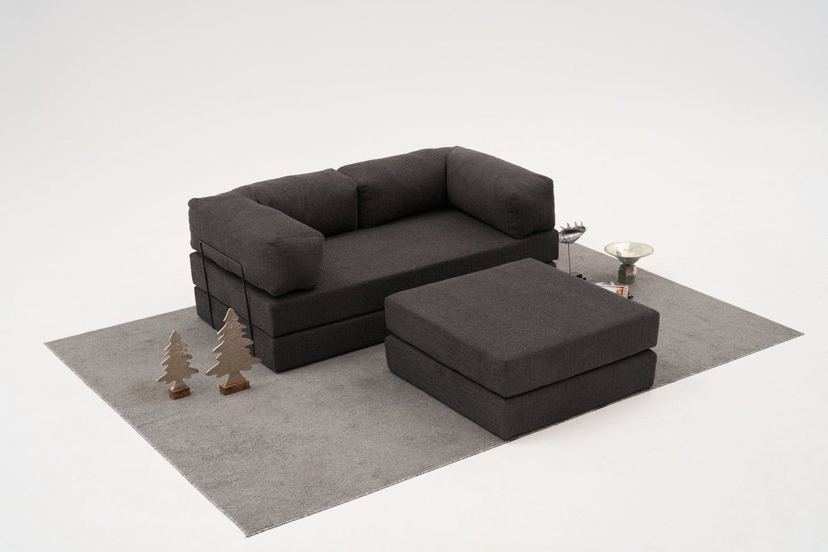 Comfort Mini-Ecksofa in Anthrazit mit Chenille-Bezug, kompaktem Ecksofa-Design und sichtbarer Sitzfläche aus Weichschaum, Türkei-Produktion.